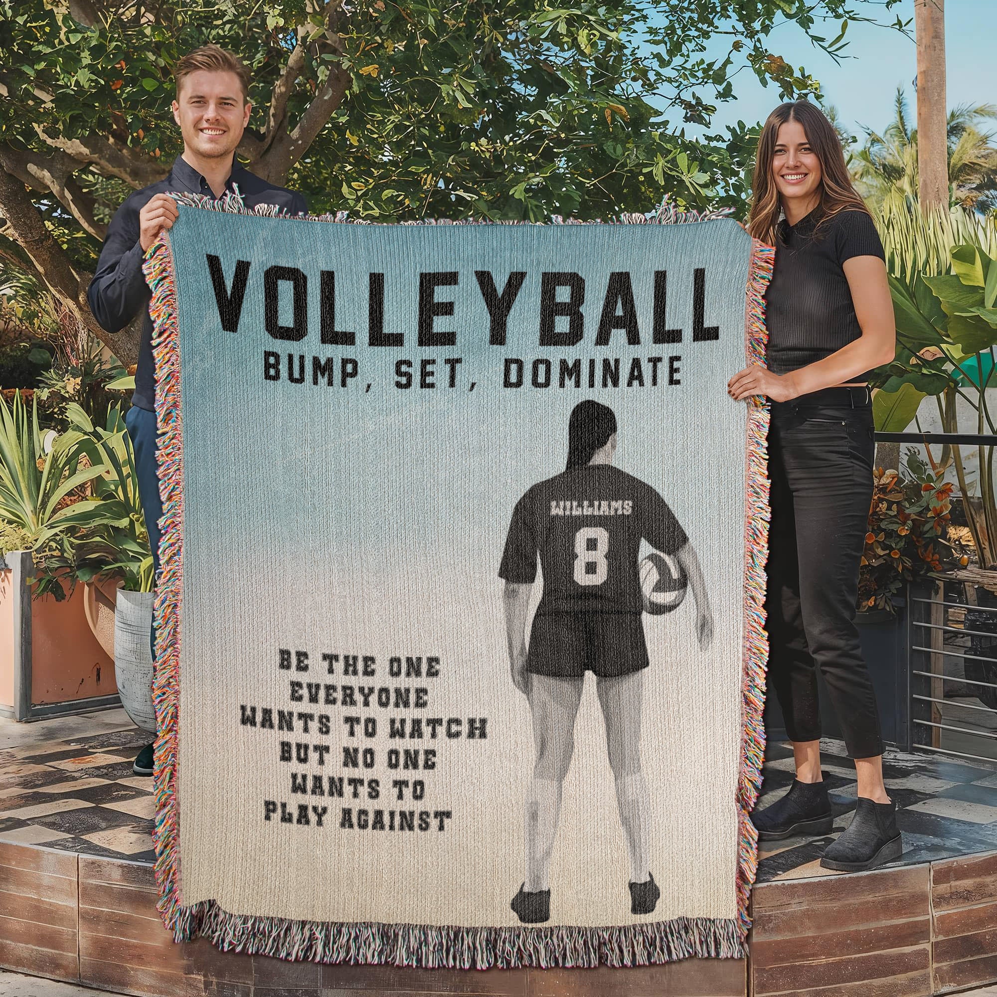 Personalized Girls Volleyball Woven Blanket Custom Sports Gift Throw