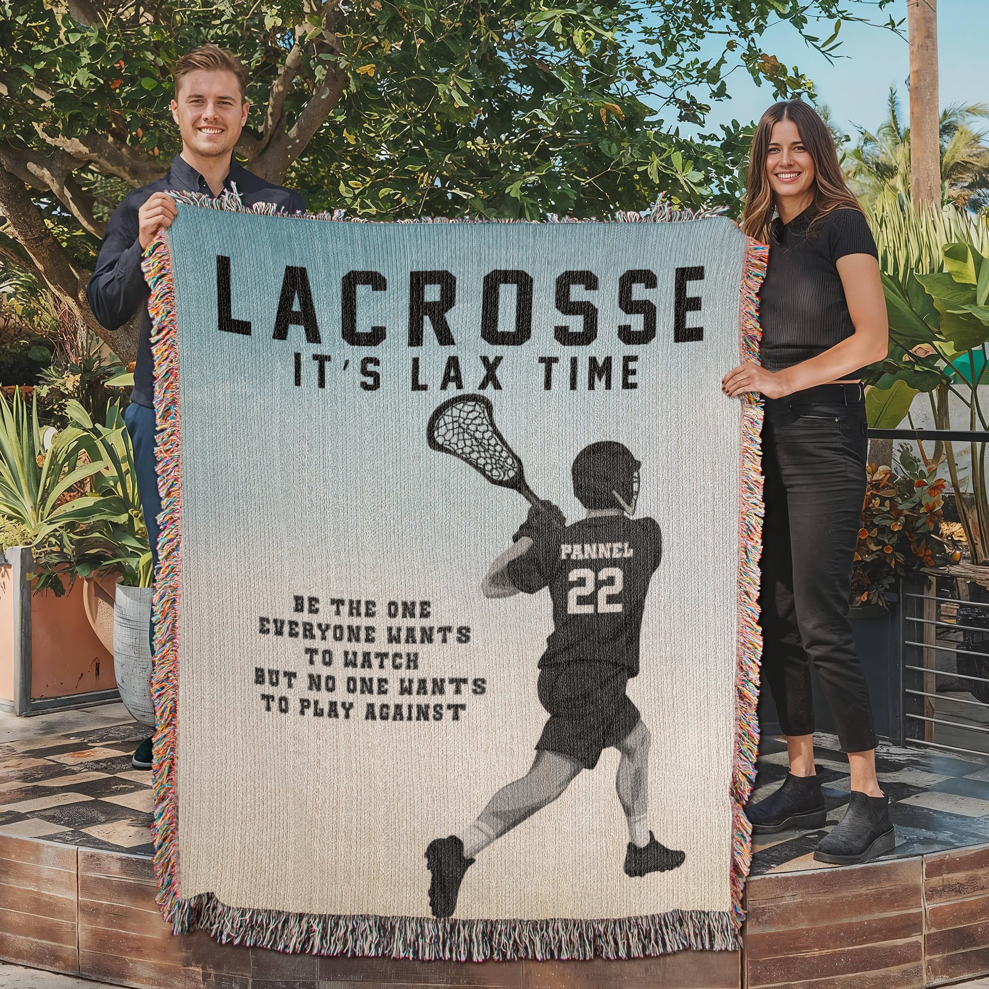 Personalized Lacrosse Woven Blanket Boys LAX Gift Custom Throw