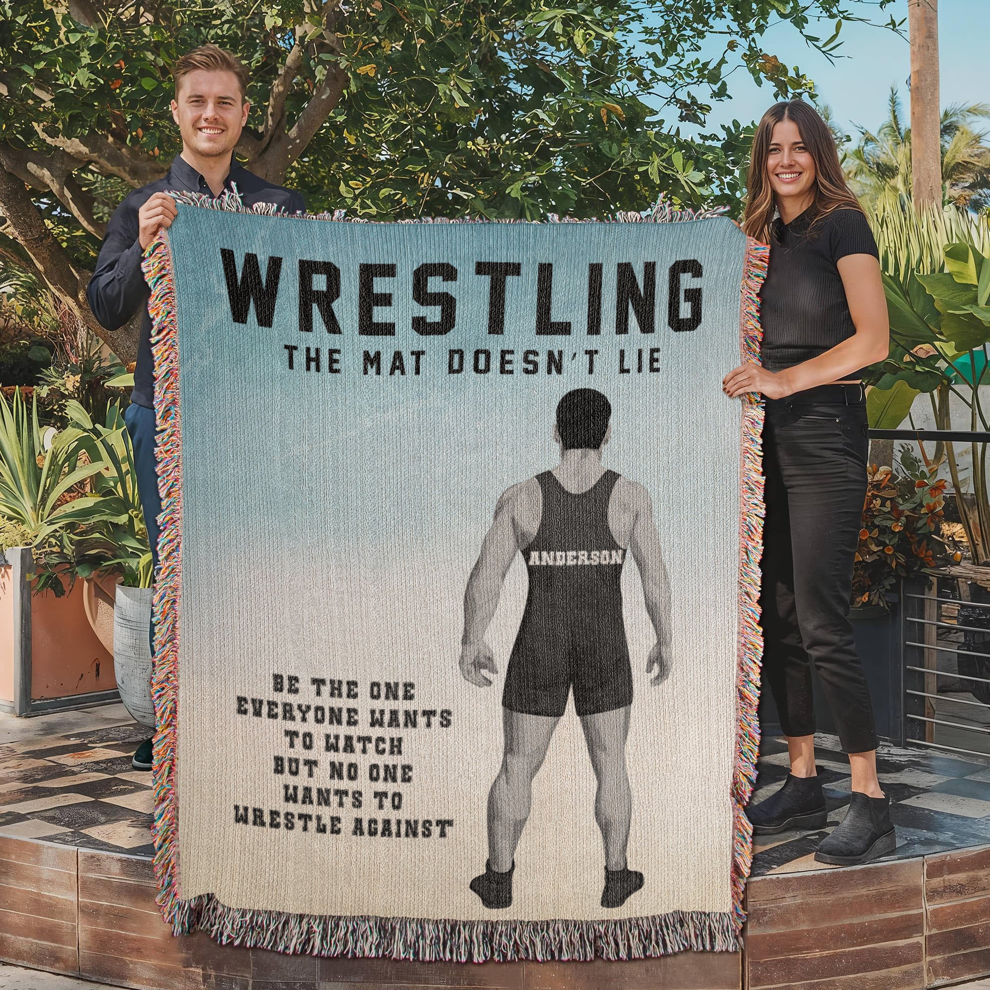 Personalized Boys Wrestling Woven Blanket Custom Athlete Gift Throw