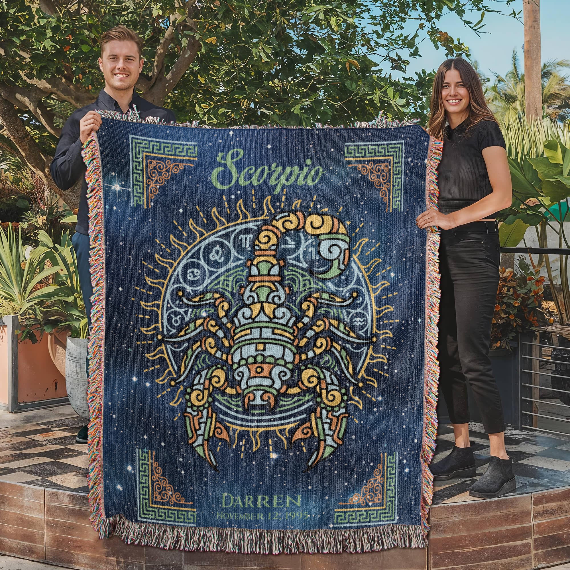 Personalized Scorpio Zodiac Woven Blanket Astrology Gift Custom Throw