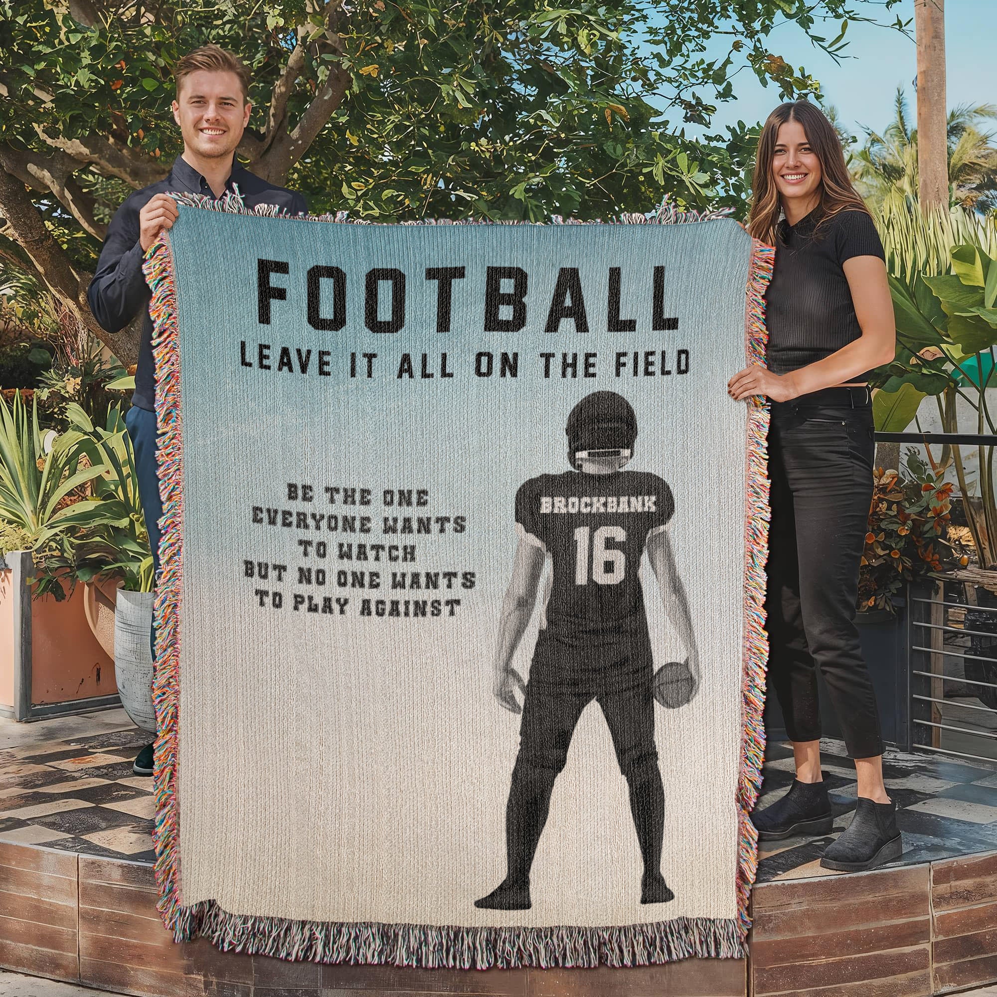 Personalized Football Woven Blanket Custom Player Gift Throw