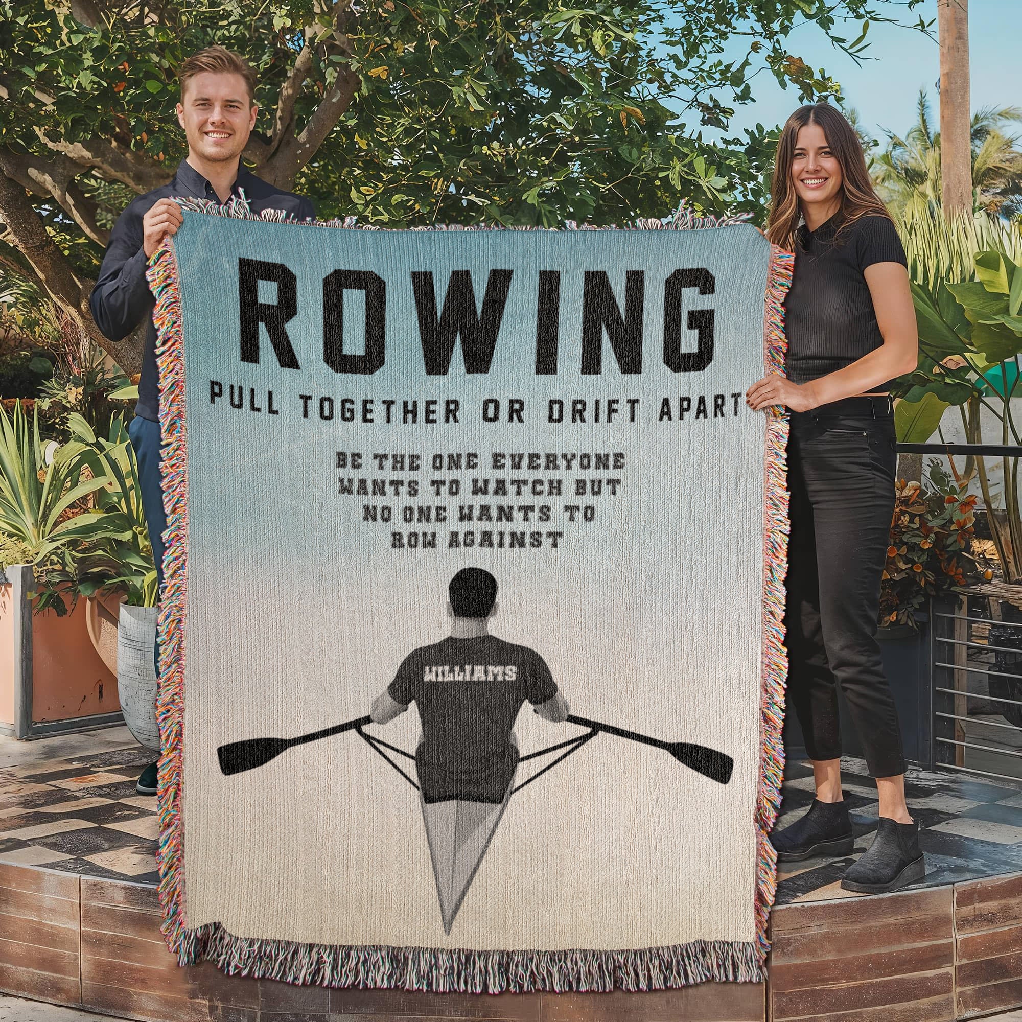 Personalized Mens Rowing Woven Blanket Custom Rower Gift Throw