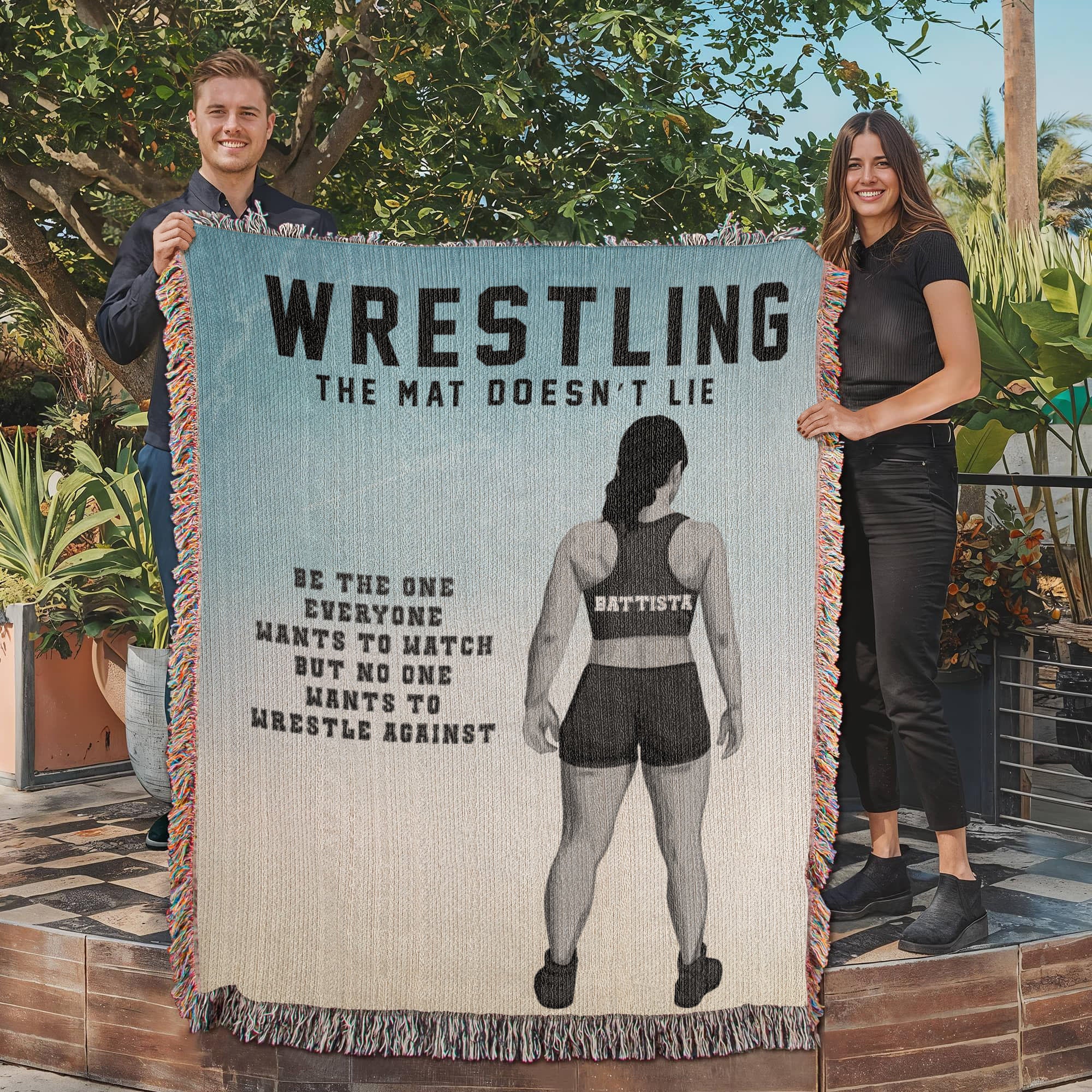 Personalized Girls Wrestling Woven Blanket Custom Athlete Gift Throw