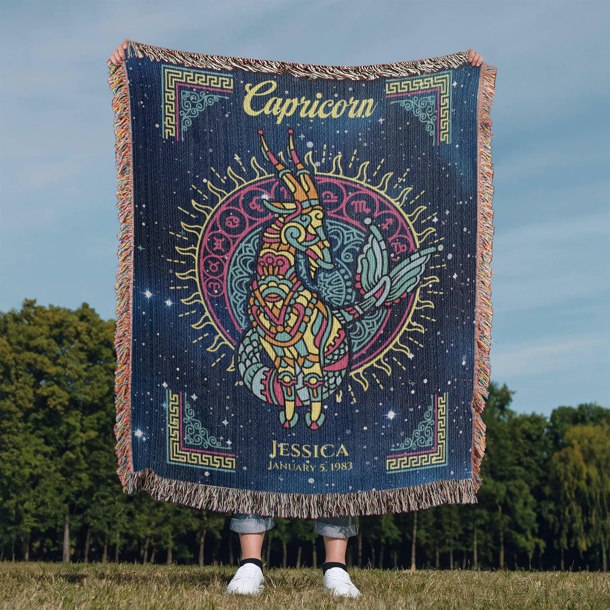 Capricorn Zodiac Woven Blanket Personalized Astrology Gift Custom Throw