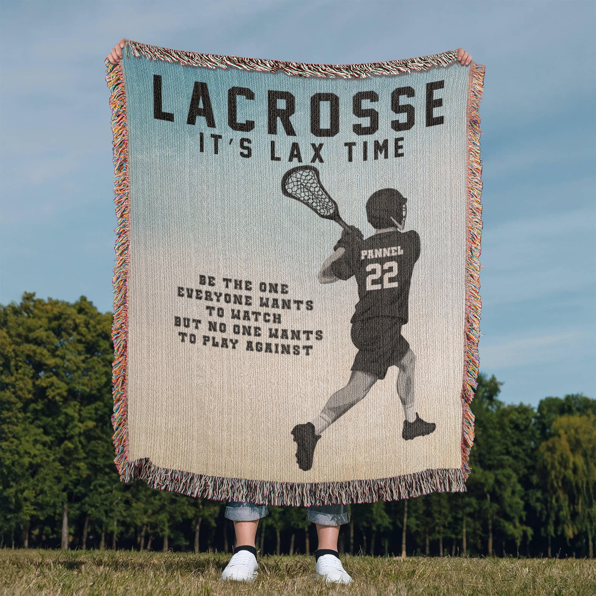 Personalized Lacrosse Woven Blanket Boys LAX Gift Custom Throw