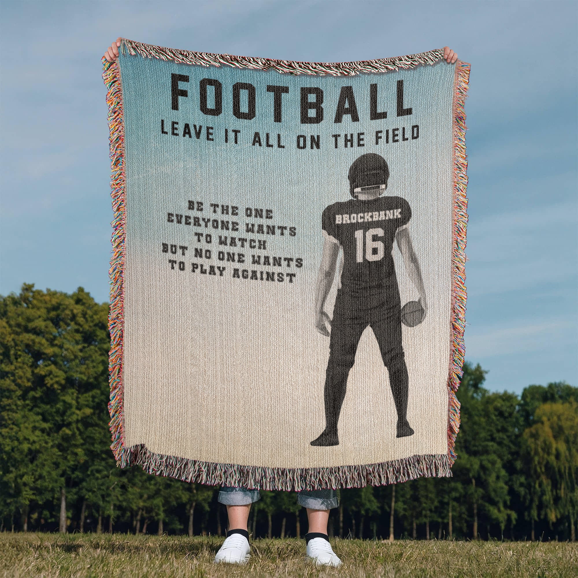 Personalized Football Woven Blanket Custom Player Gift Throw