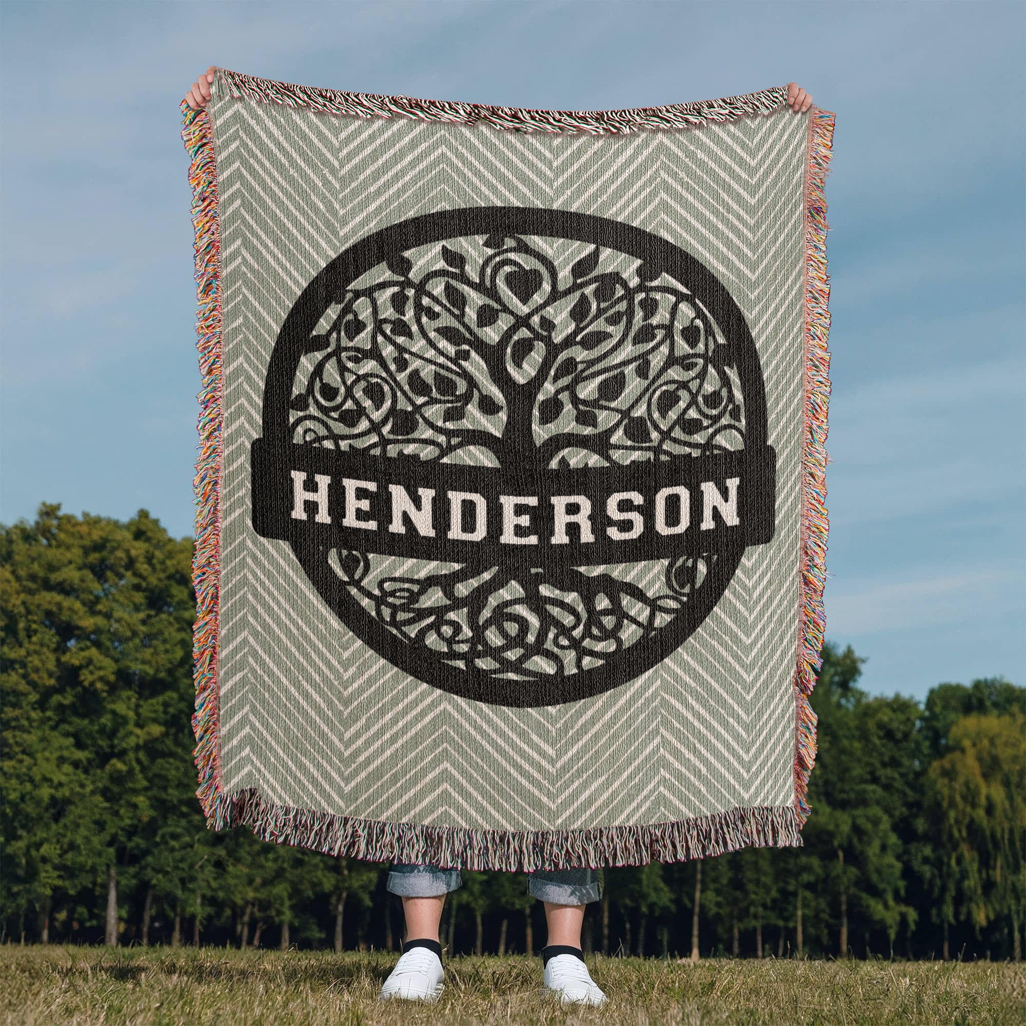 Personalized Family Tree Woven Blanket – Custom Monogram Family Name Throw Gift