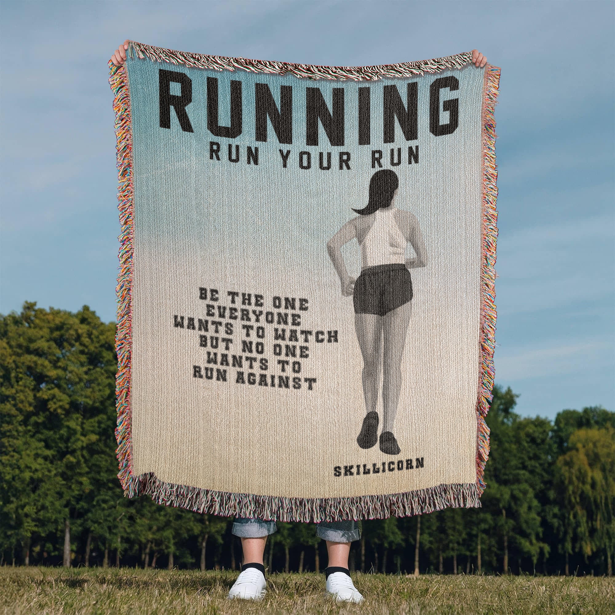 Personalized Girls Running Woven Blanket Custom Runner Gift Throw