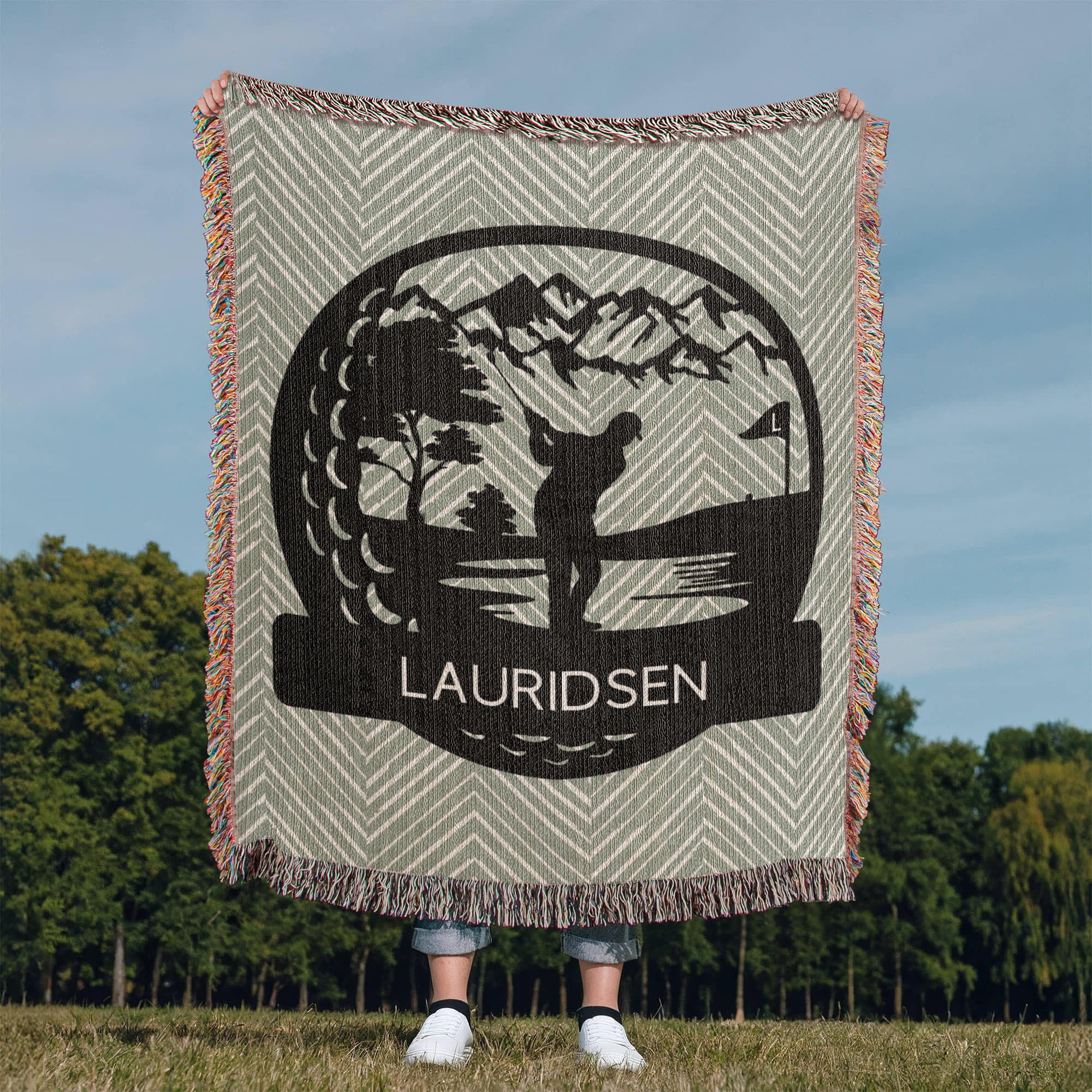 Personalized Boy Golf Player Woven Blanket Throw Monogram – Custom Athlete Gift