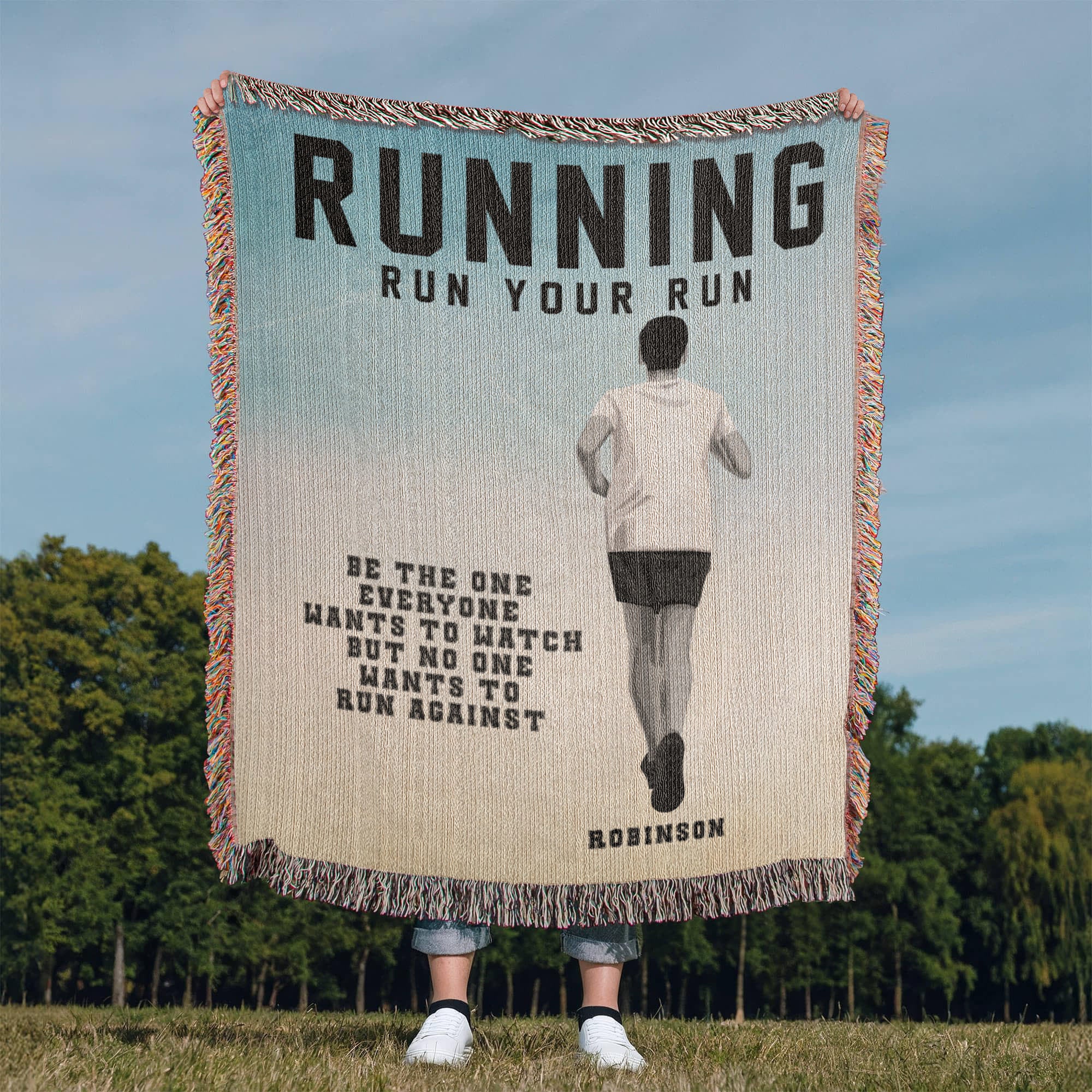 Personalized Boys Running Woven Blanket Custom Runner Gift Throw