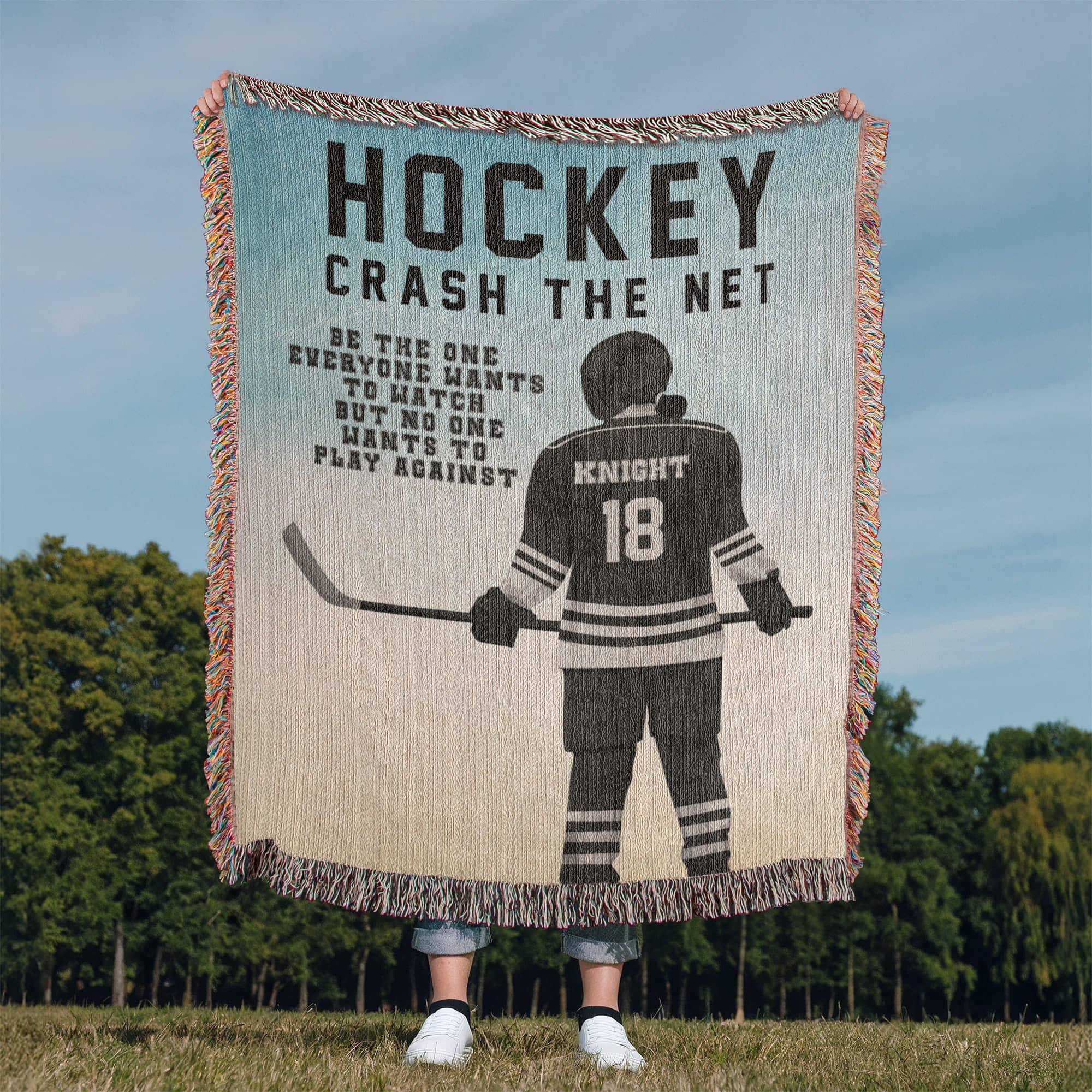 Personalized Girls Hockey Woven Blanket Custom Gift for Hockey Players Throw