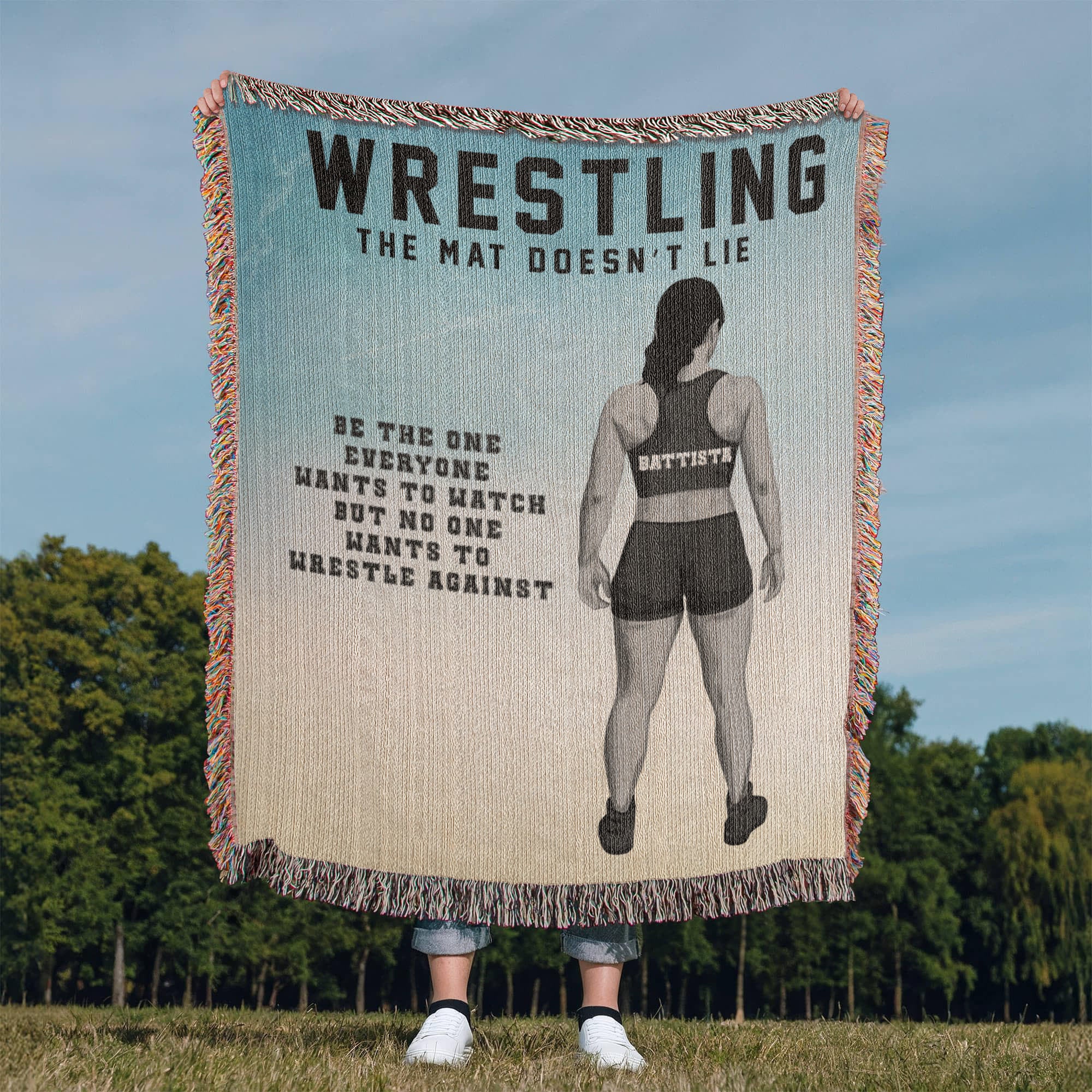 Personalized Girls Wrestling Woven Blanket Custom Athlete Gift Throw
