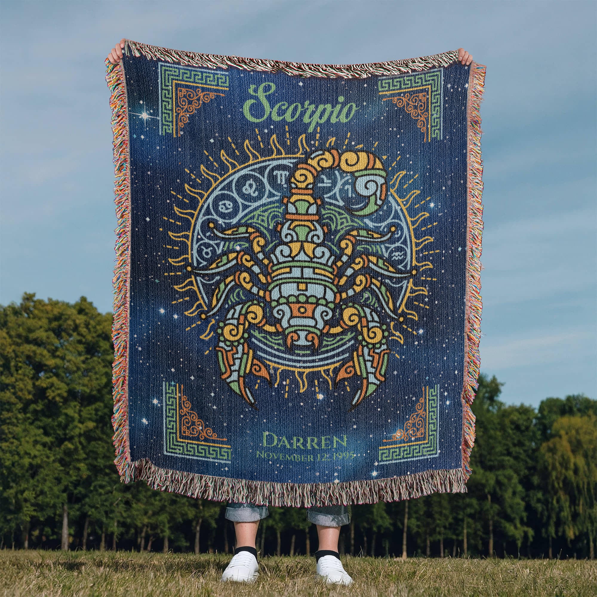 Personalized Scorpio Zodiac Woven Blanket Astrology Gift Custom Throw