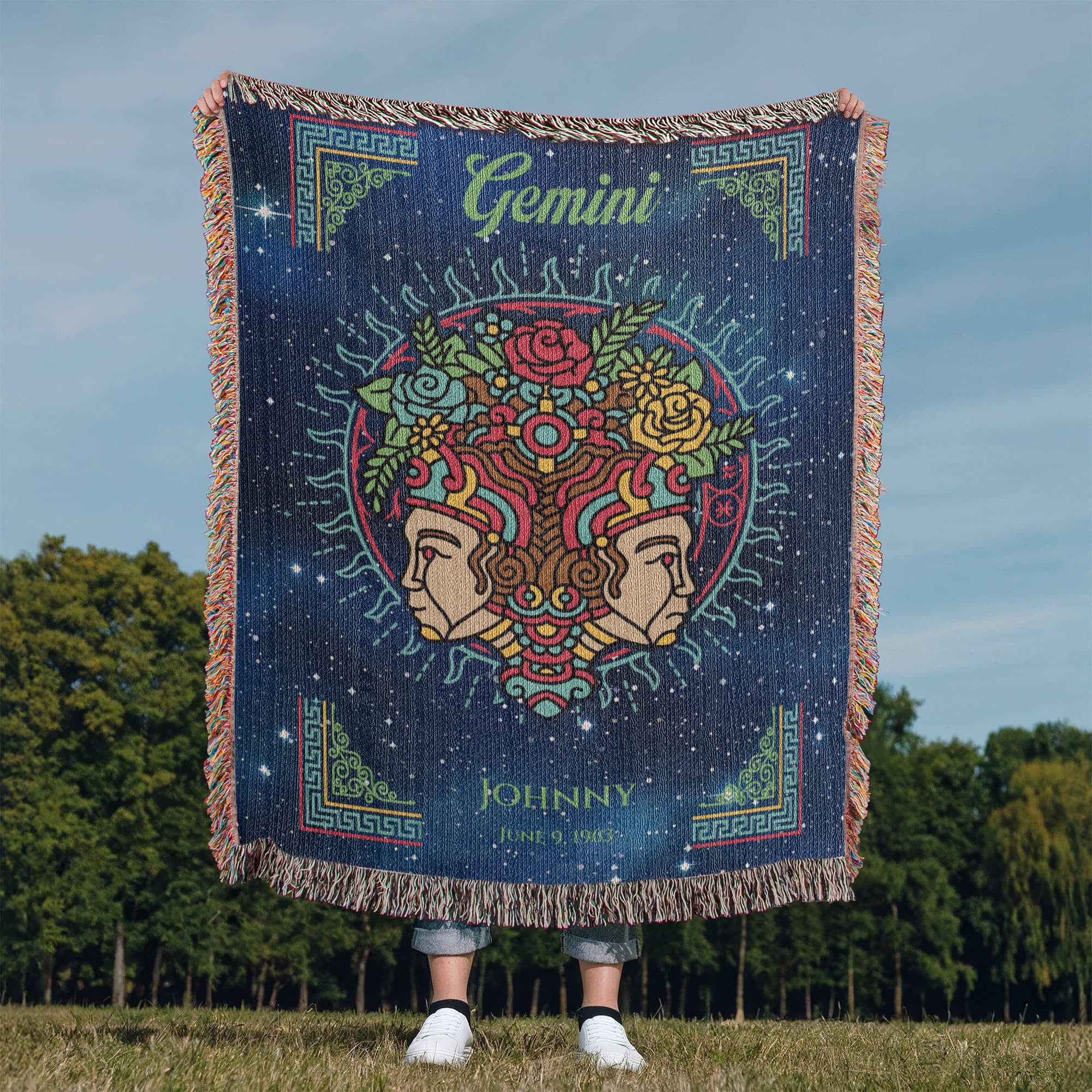 Personalized Gemini Zodiac Woven Blanket Astrology Gift Custom Throw