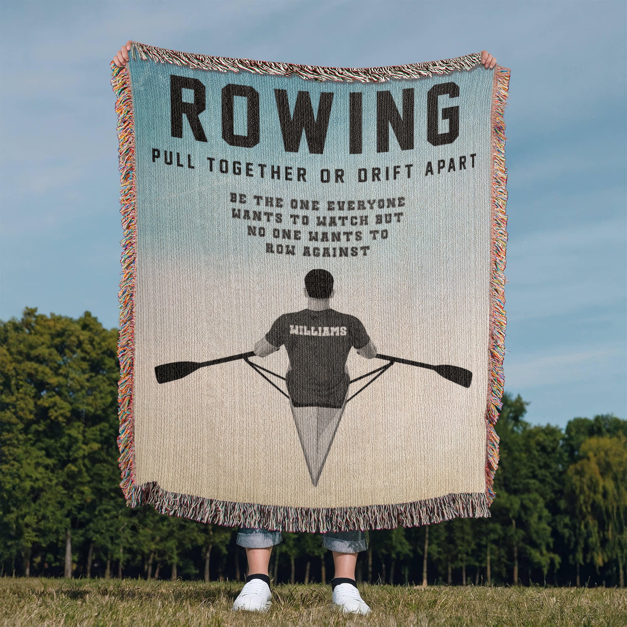 Personalized Mens Rowing Woven Blanket Custom Rower Gift Throw