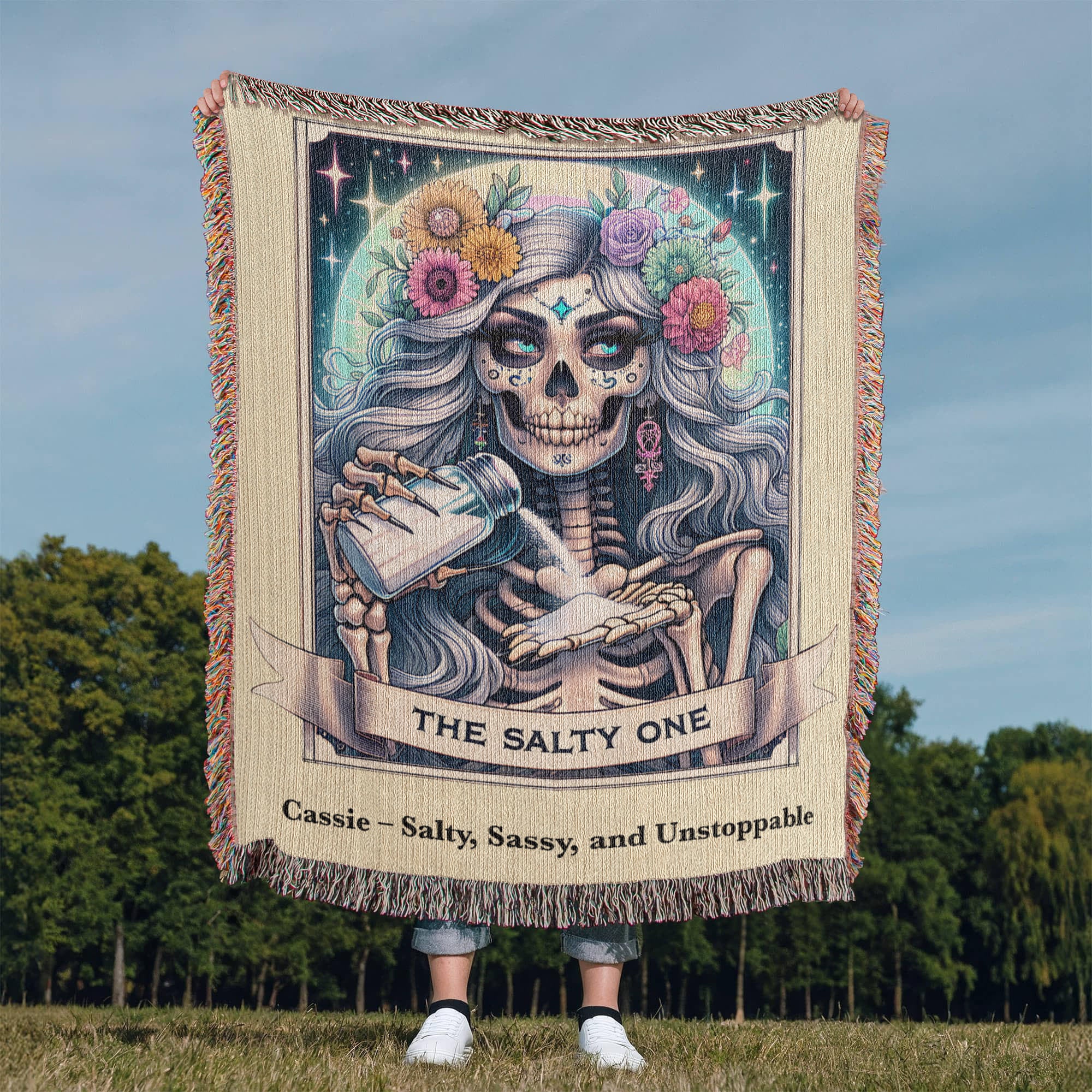 Personalized The Salty One Tarot Card Woven Blanket Custom Sassy Gift Throw