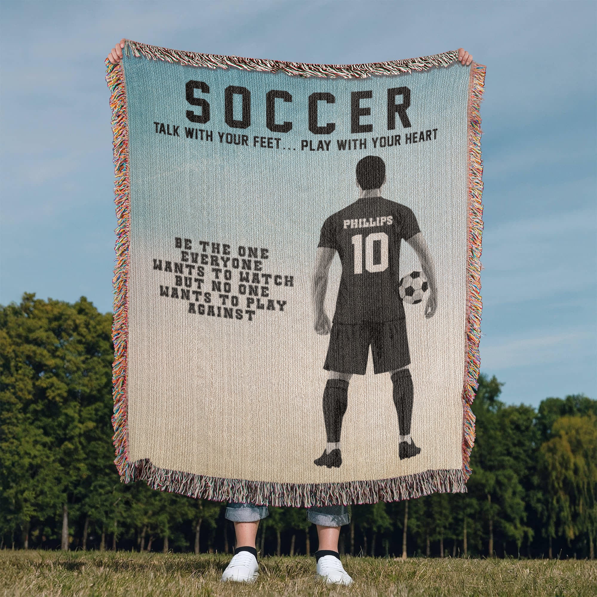 Personalized Boys Soccer Woven Blanket Custom Soccer Gift Throw