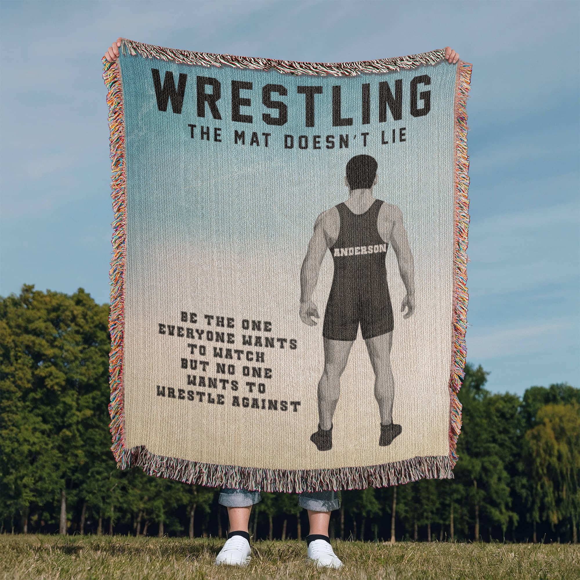 Personalized Boys Wrestling Woven Blanket Custom Athlete Gift Throw