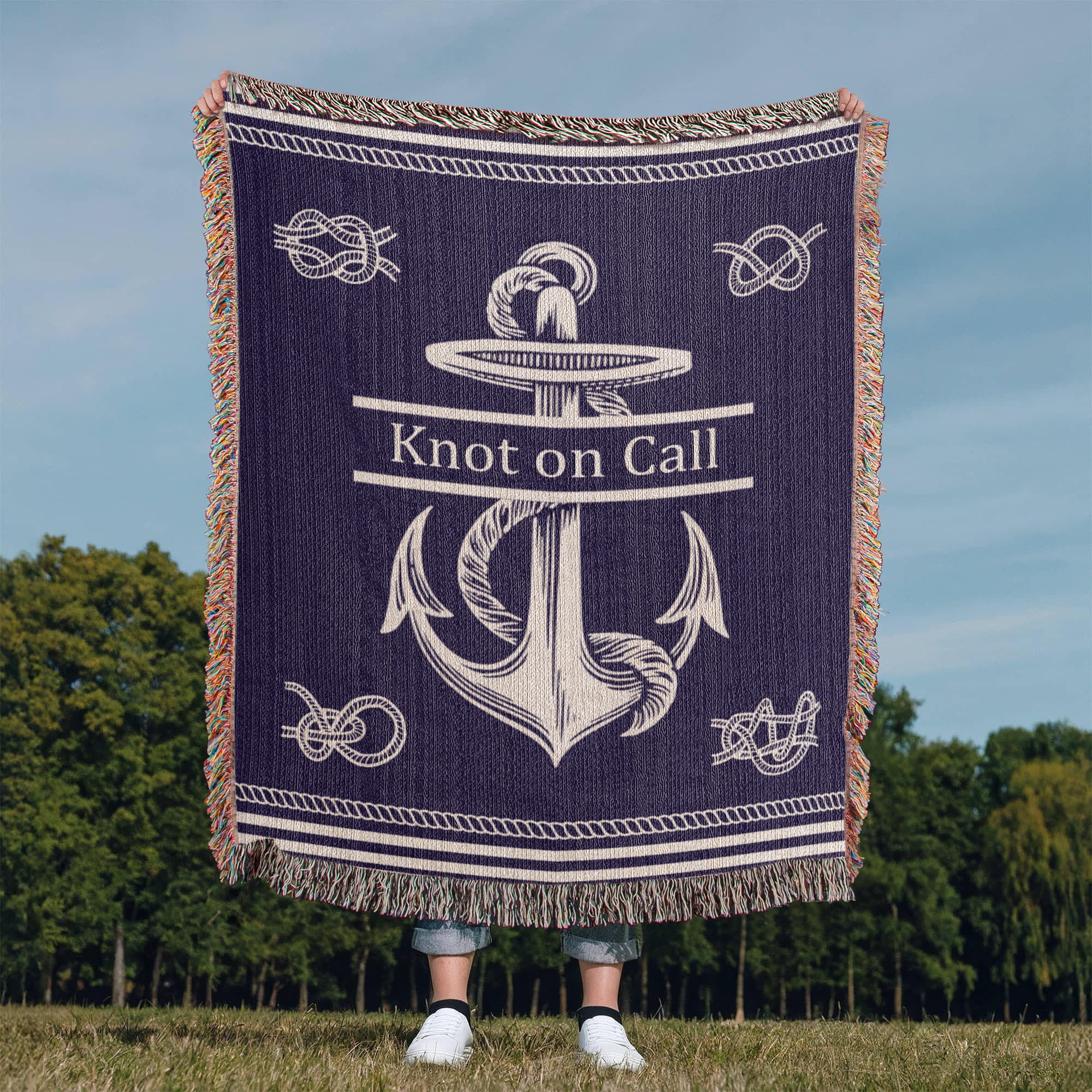 Personalized Nautical Knots Woven Blanket Custom Boat Name Throw