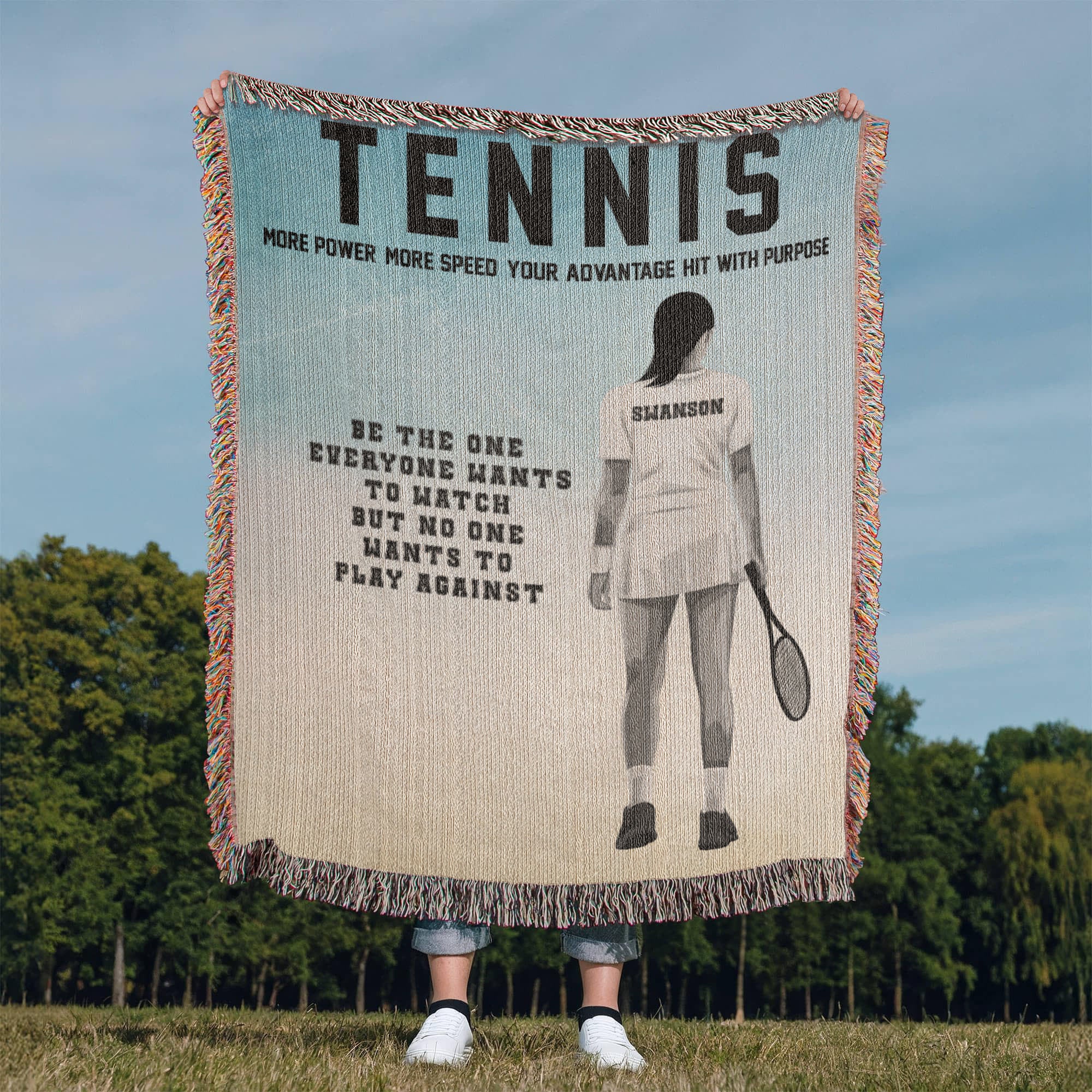 Personalized Girls Tennis Woven Blanket Custom Tennis Gift Throw