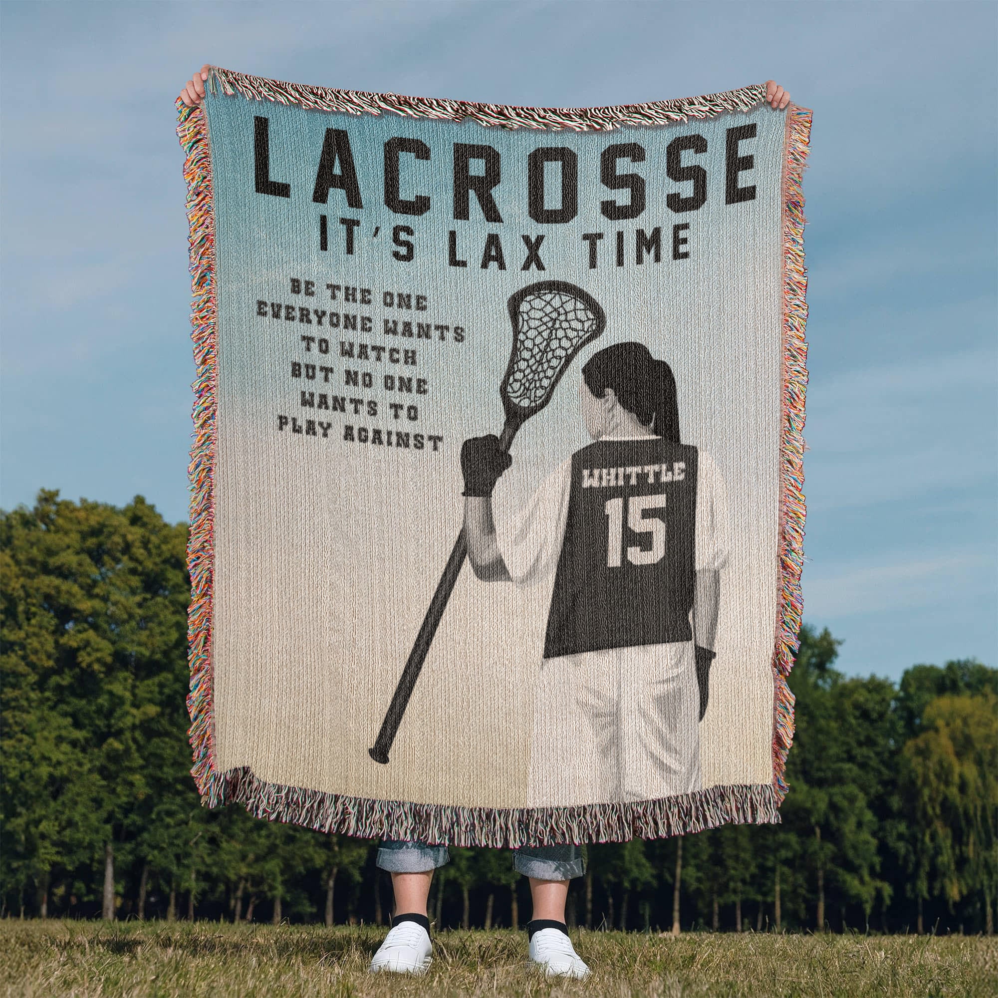 Personalized Girls Lacrosse Woven Blanket Custom LAX Gift Throw