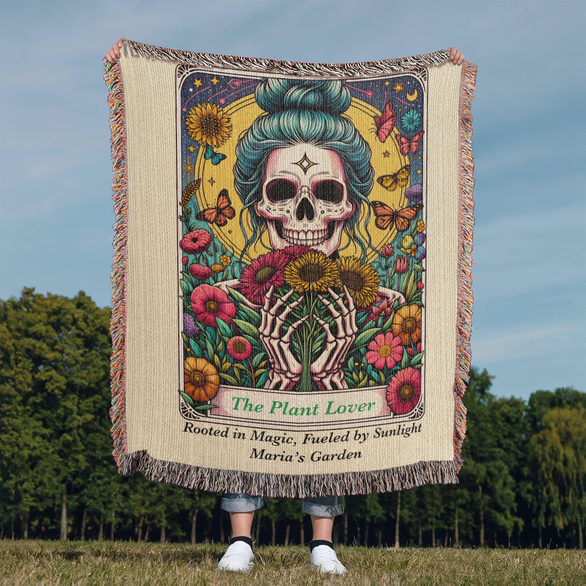 Personalized Plant Lover Tarot Card Woven Blanket Custom Garden Gift Throw