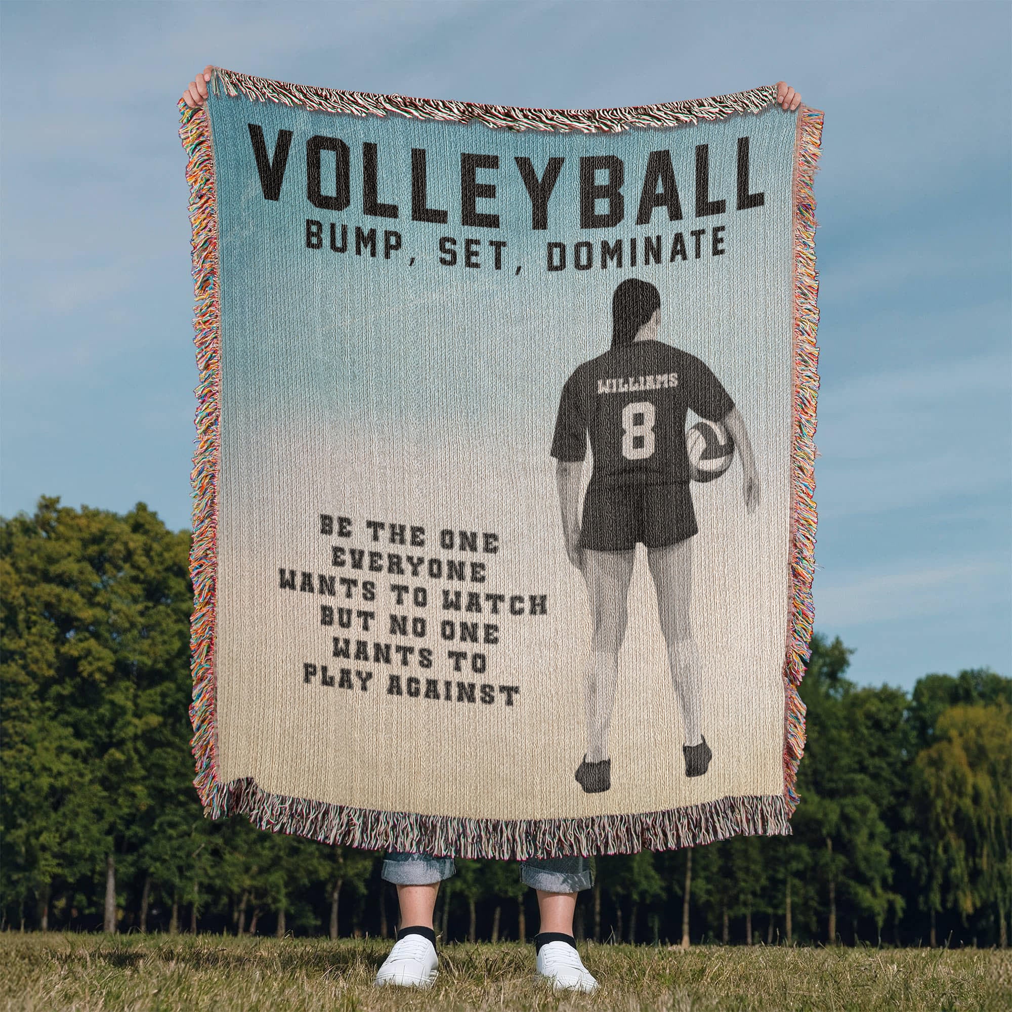 Personalized Girls Volleyball Woven Blanket Custom Sports Gift Throw
