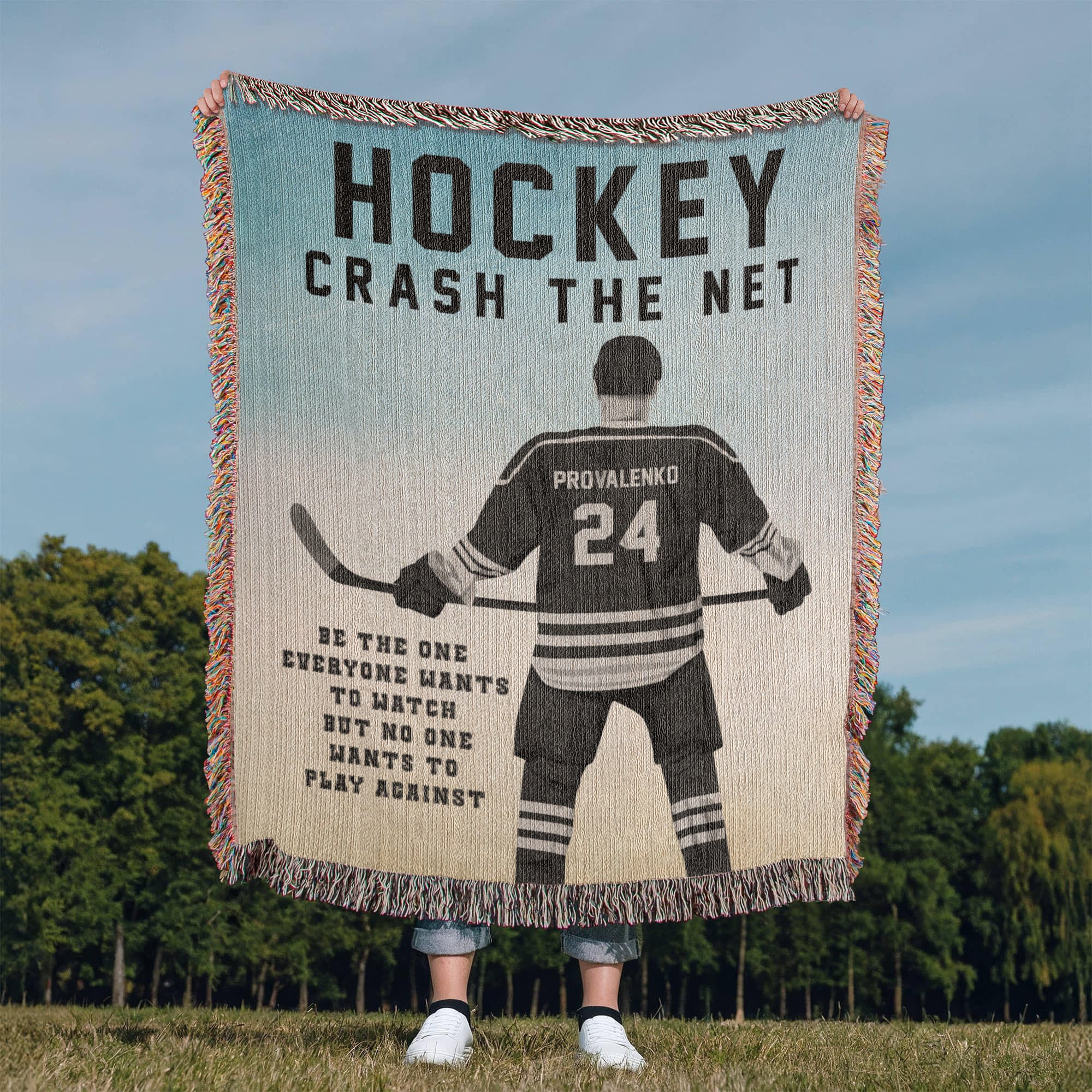 Personalized Hockey Woven Blanket Boys Hockey Gift Custom Throw