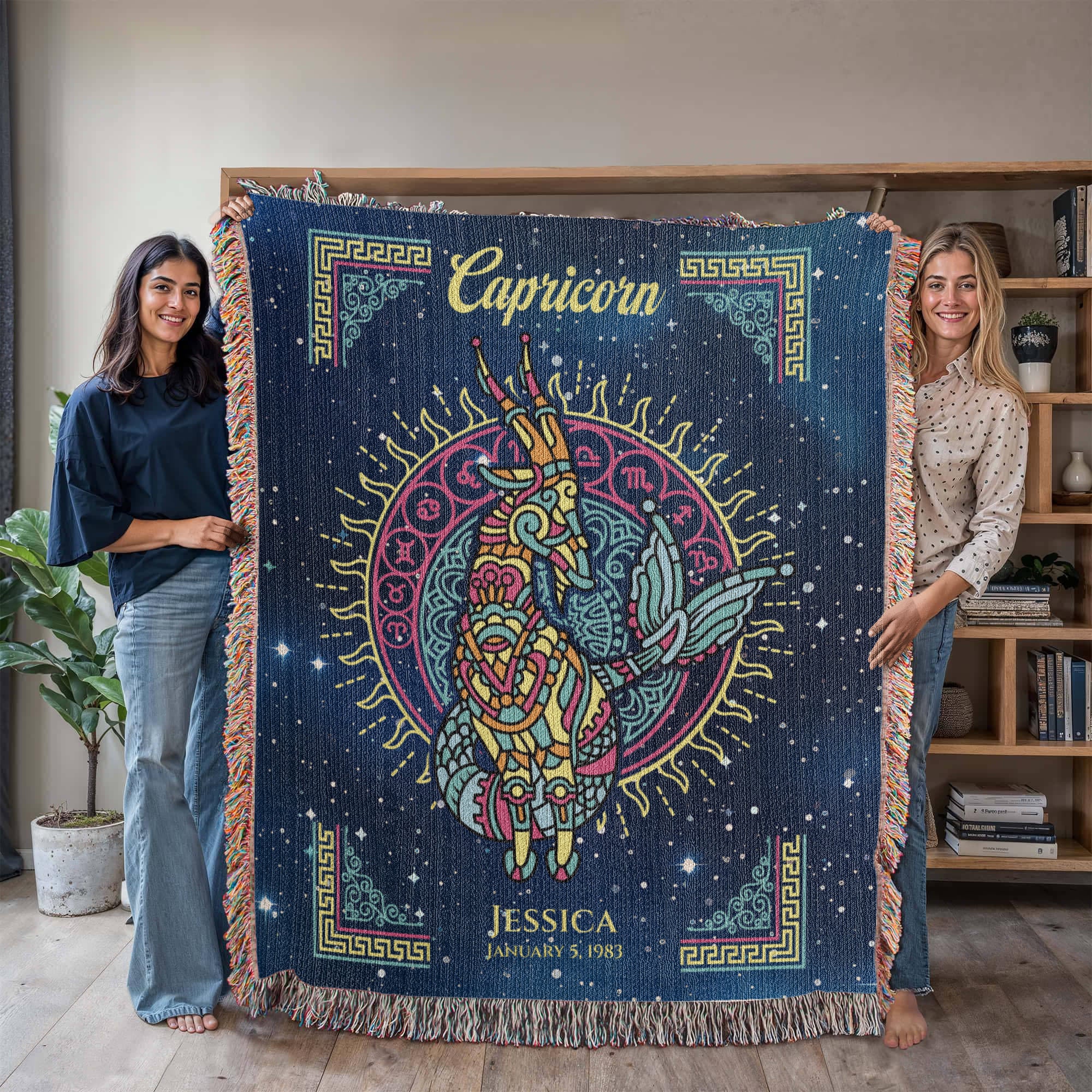 Capricorn Zodiac Woven Blanket Personalized Astrology Gift Custom Throw