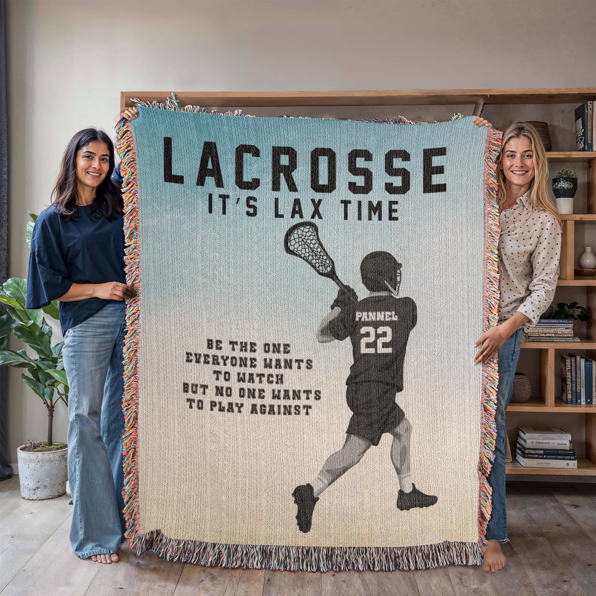 Personalized Lacrosse Woven Blanket Boys LAX Gift Custom Throw