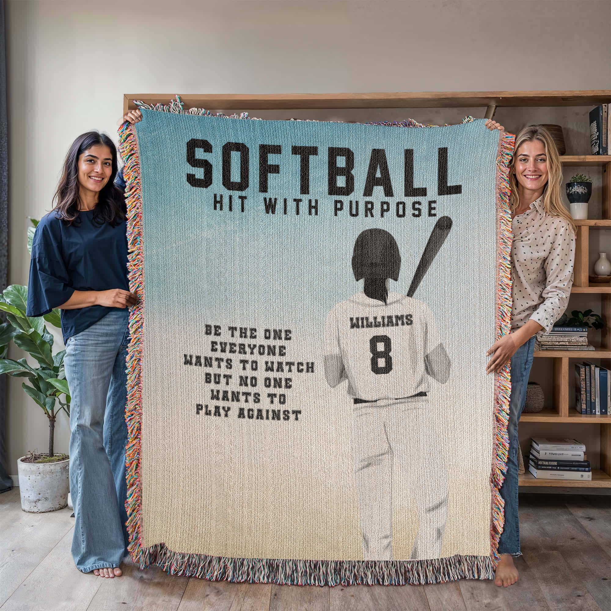 Personalized Girls Softball Woven Blanket Custom Softball Gift Throw