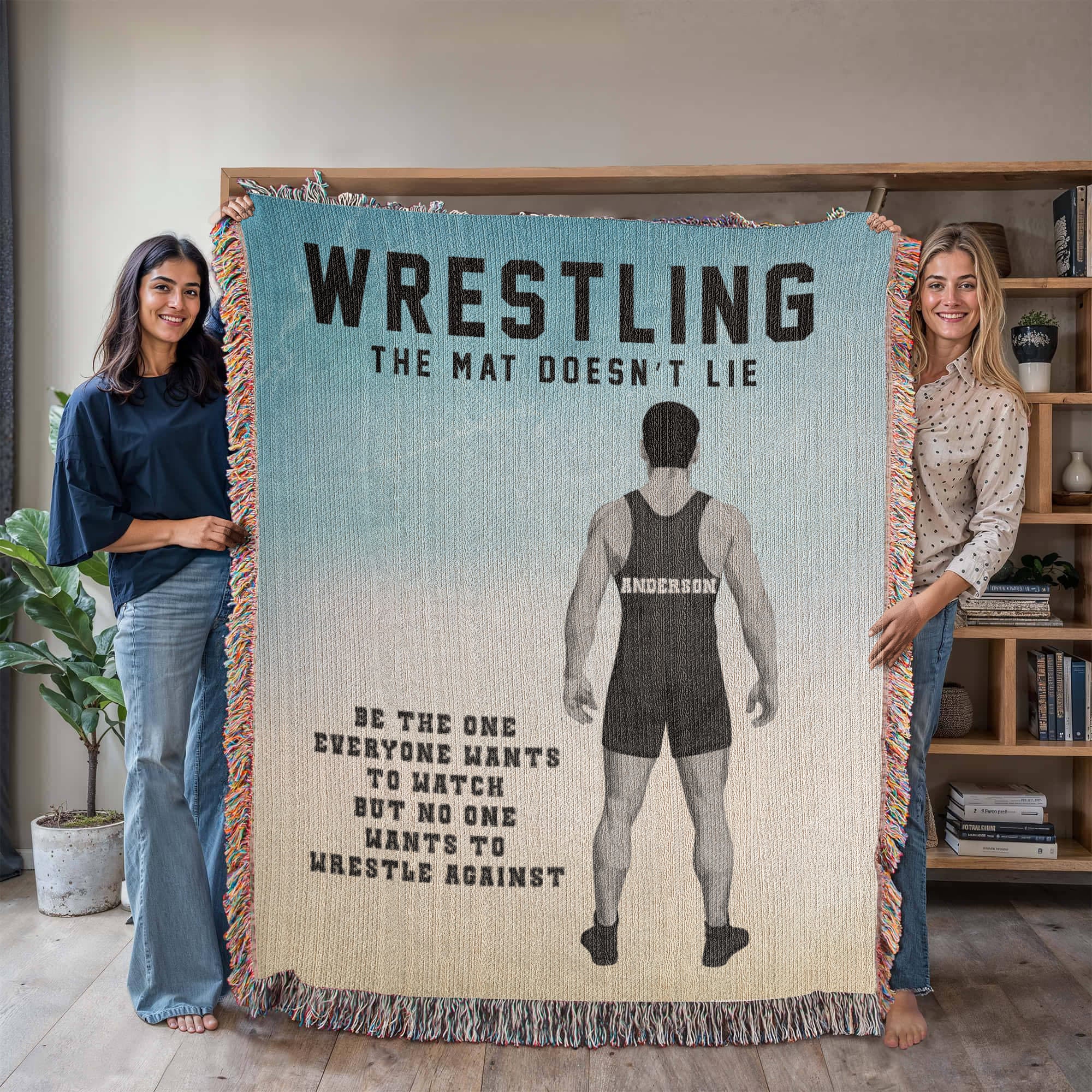 Personalized Boys Wrestling Woven Blanket Custom Athlete Gift Throw