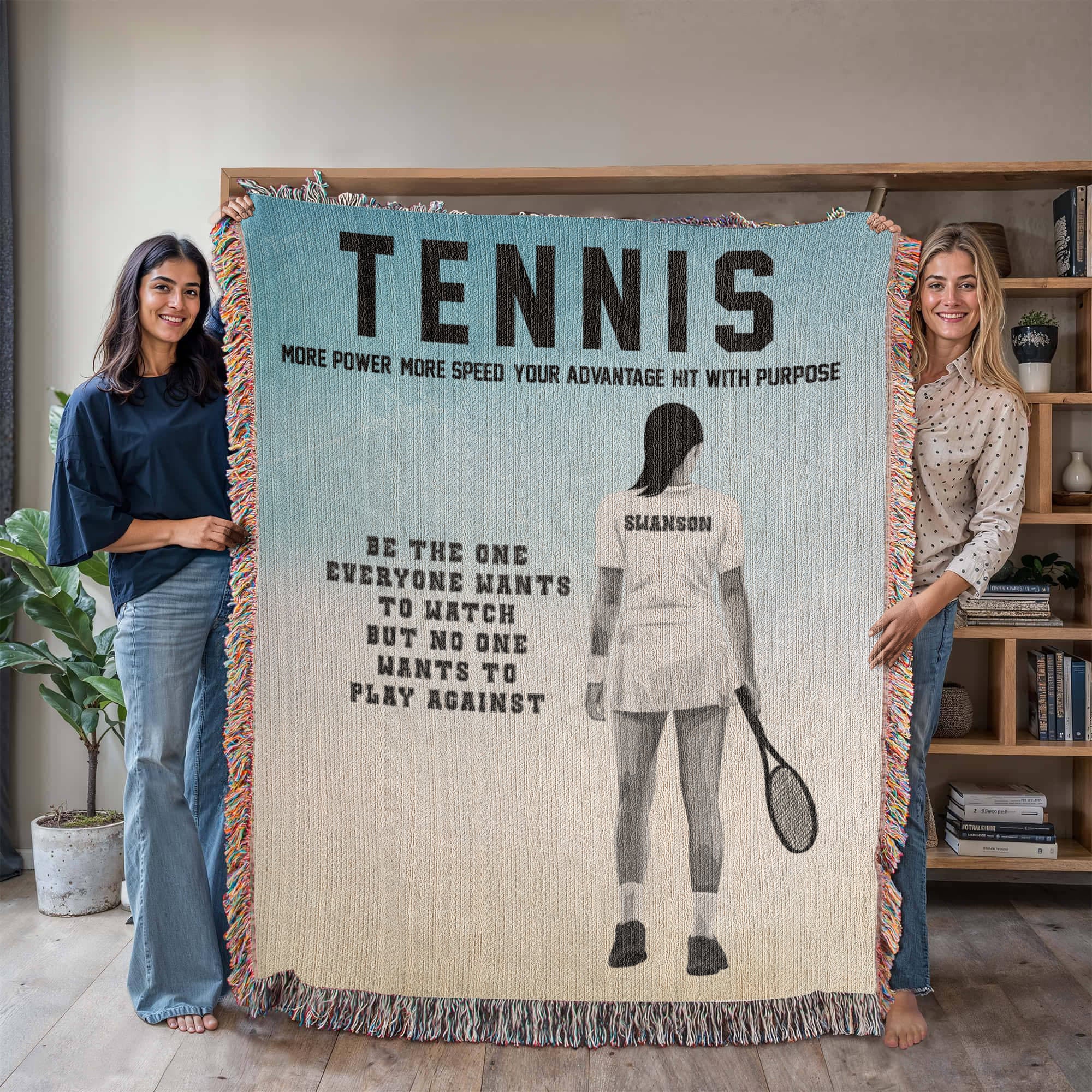 Personalized Girls Tennis Woven Blanket Custom Tennis Gift Throw