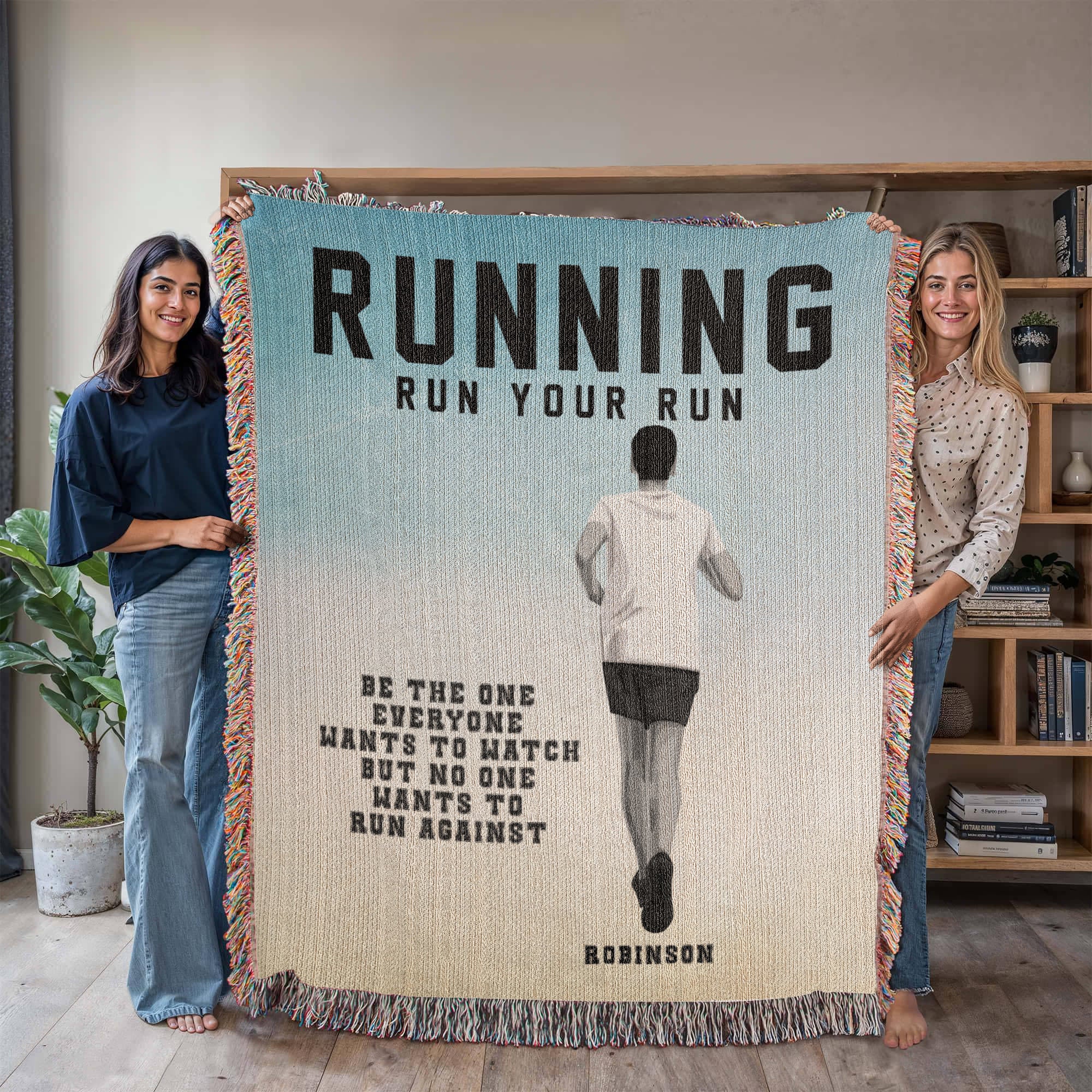 Personalized Boys Running Woven Blanket Custom Runner Gift Throw