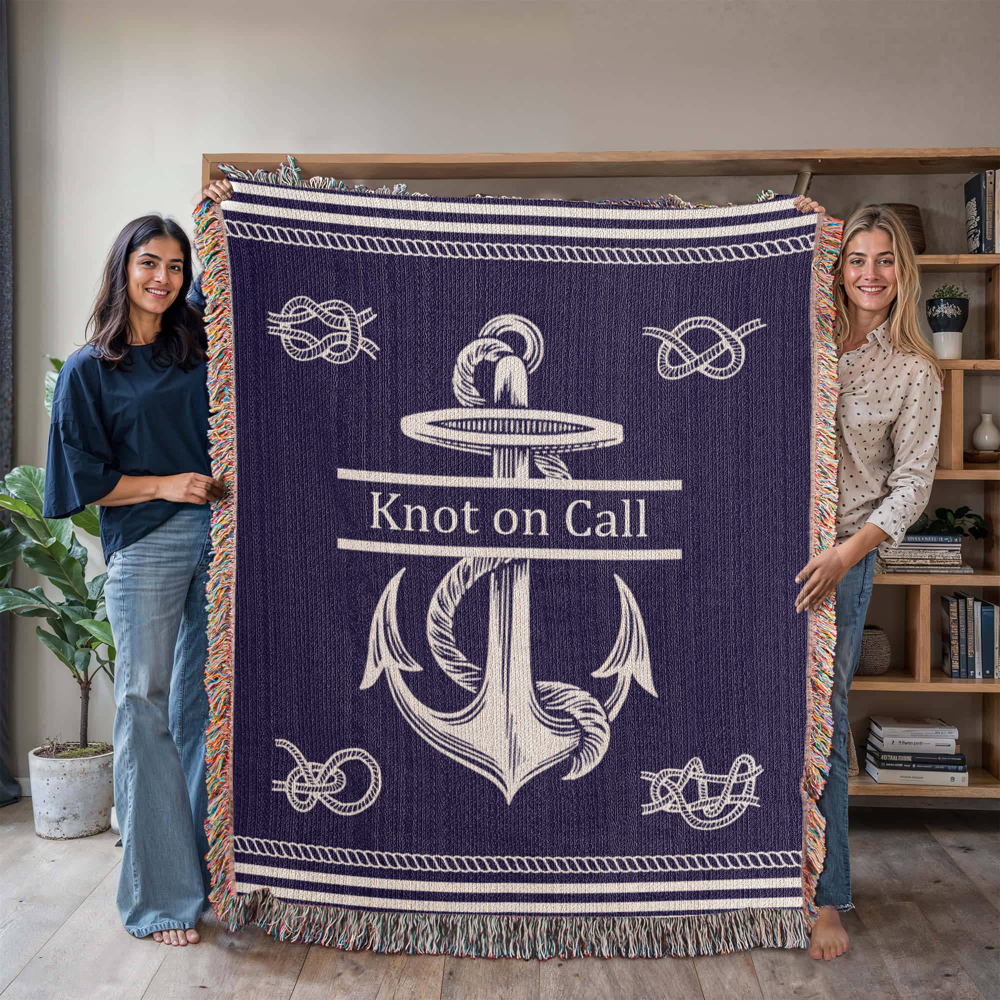 Personalized Nautical Knots Woven Blanket Custom Boat Name Throw
