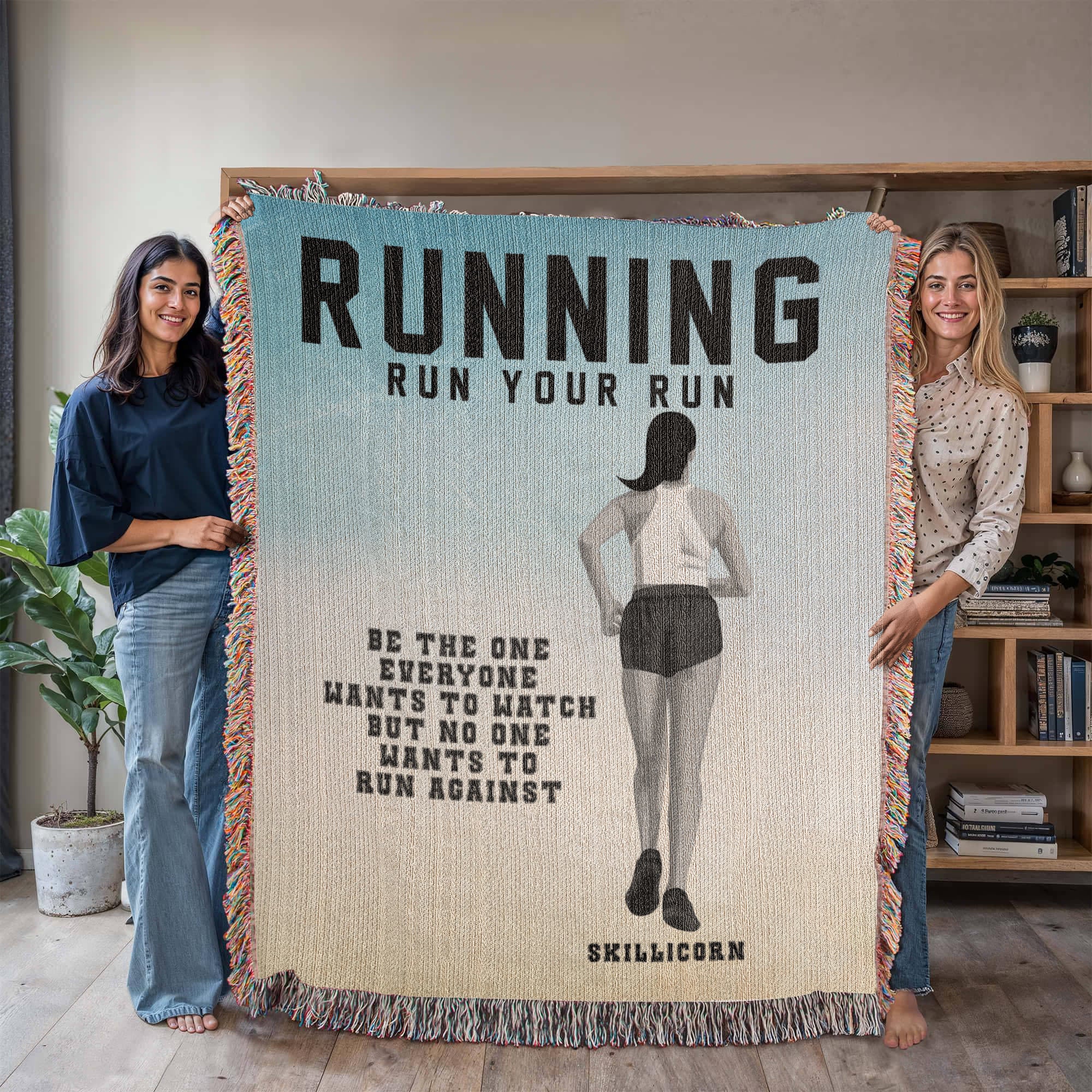 Personalized Girls Running Woven Blanket Custom Runner Gift Throw