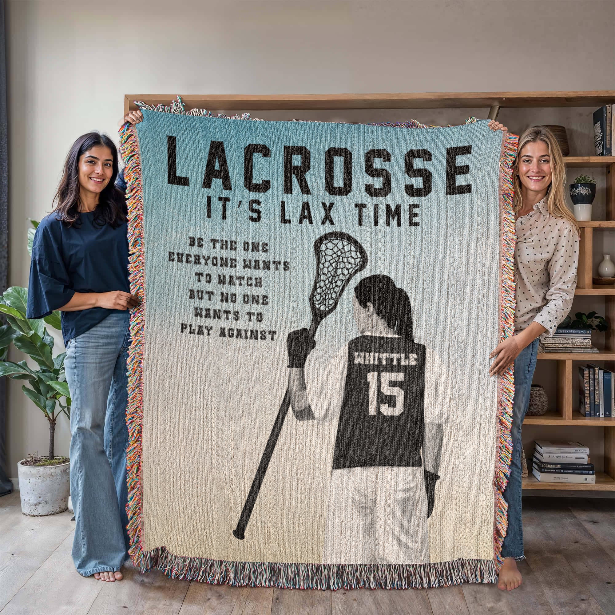 Personalized Girls Lacrosse Woven Blanket Custom LAX Gift Throw