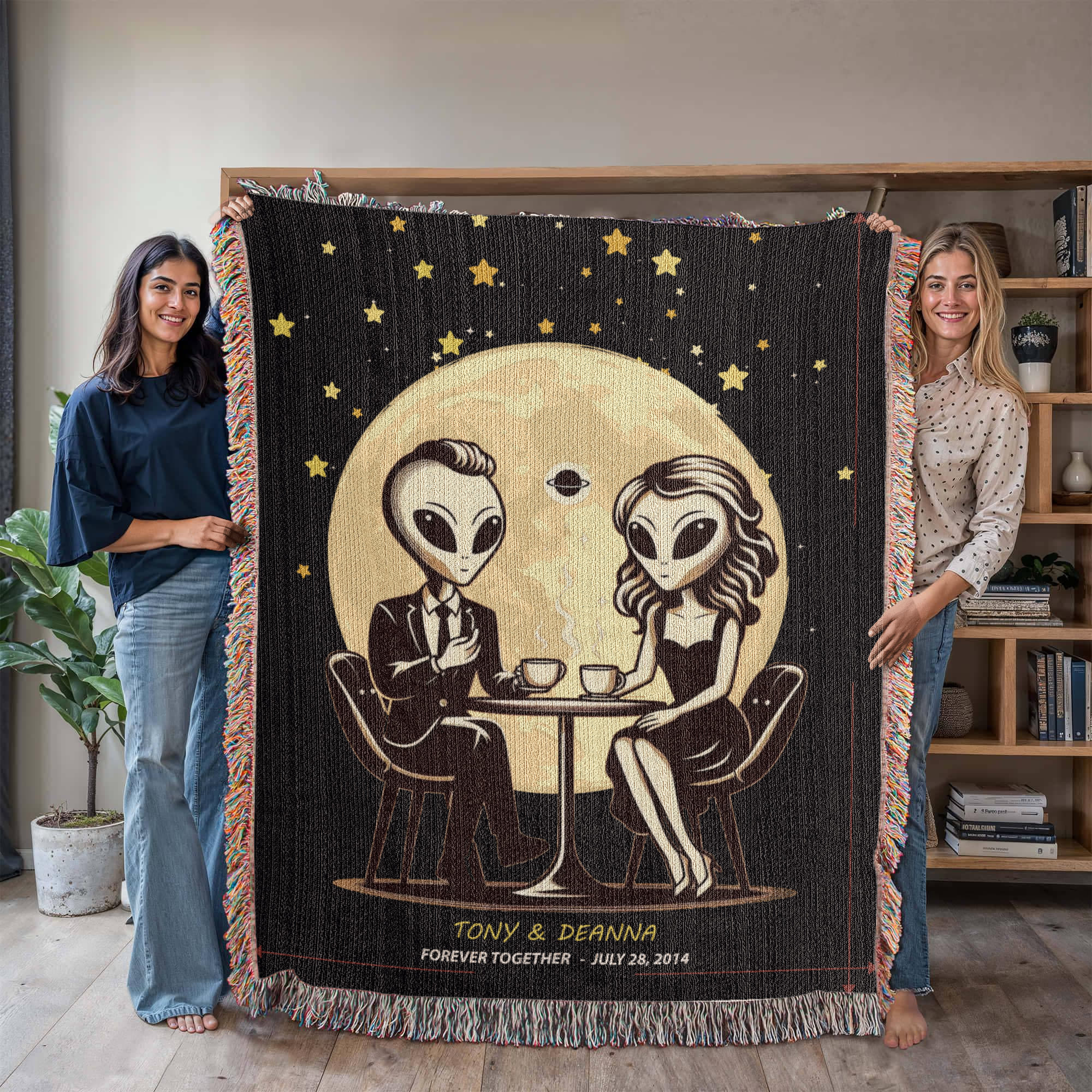 Personalized Alien Couple Woven Blanket Custom Romantic Gift Throw