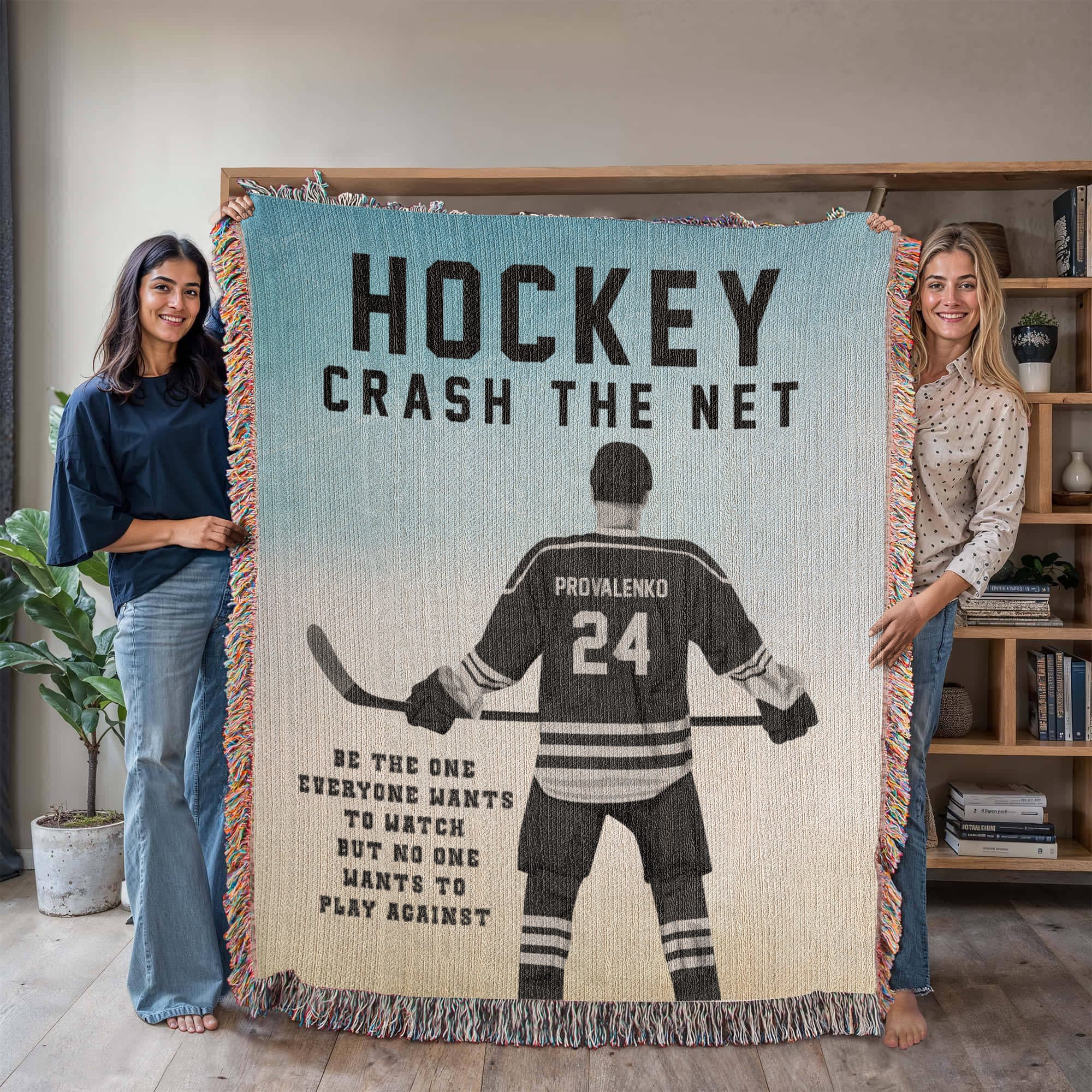 Personalized Hockey Woven Blanket Boys Hockey Gift Custom Throw
