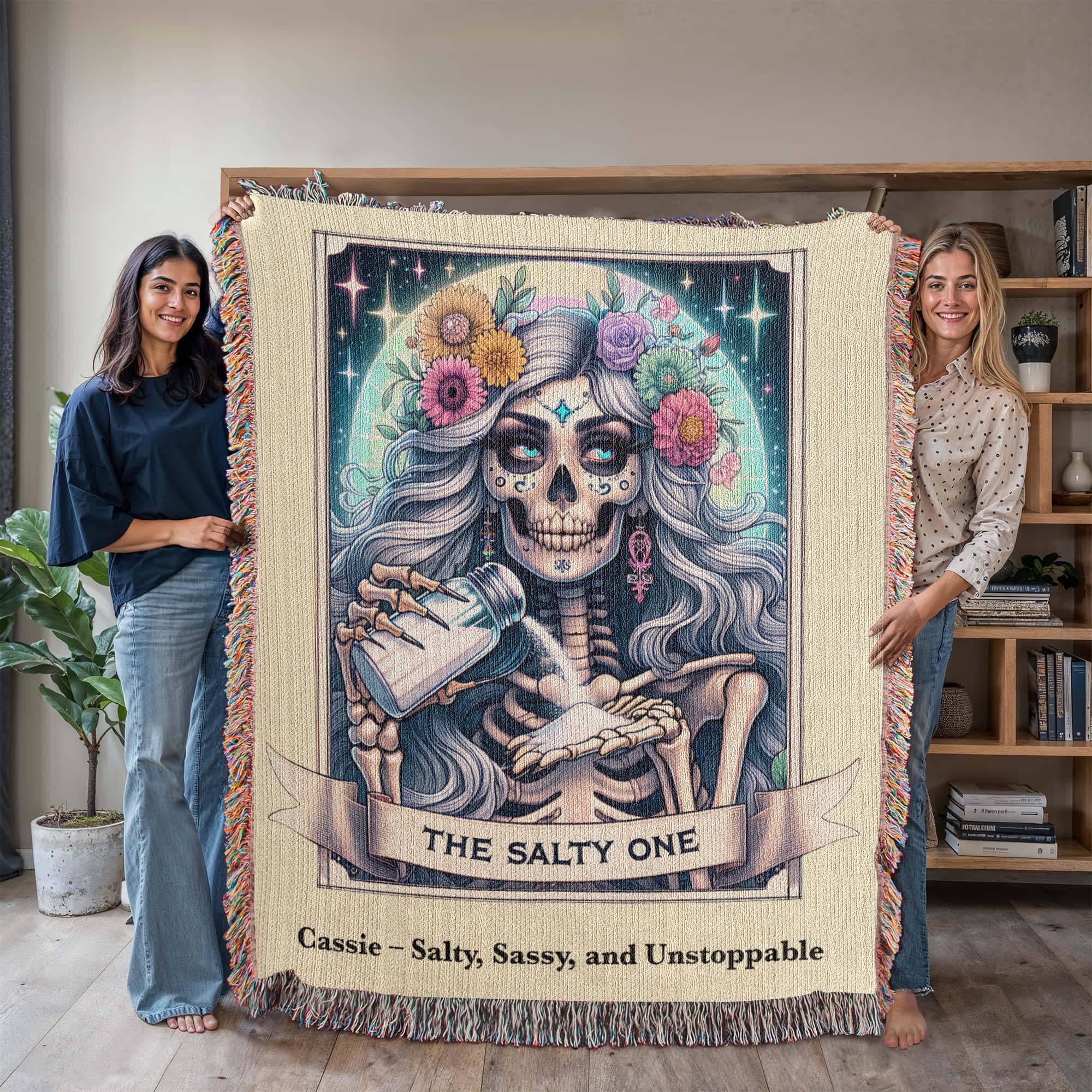 Personalized The Salty One Tarot Card Woven Blanket Custom Sassy Gift Throw
