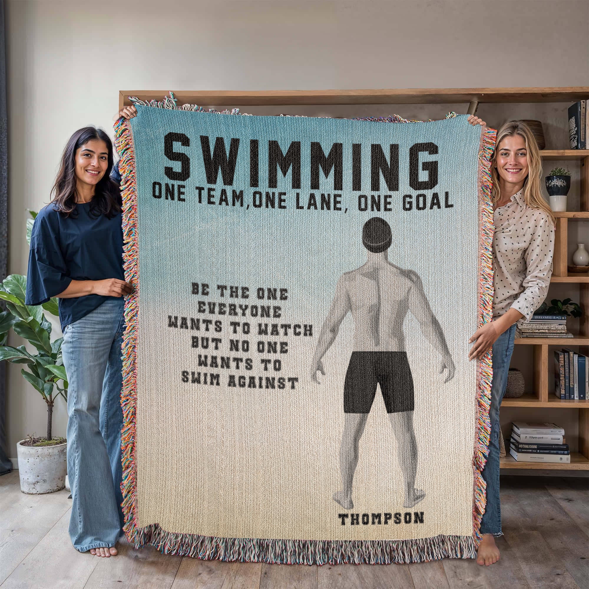 Personalized Boys Swimming Woven Blanket Custom Swimmer Gift Throw