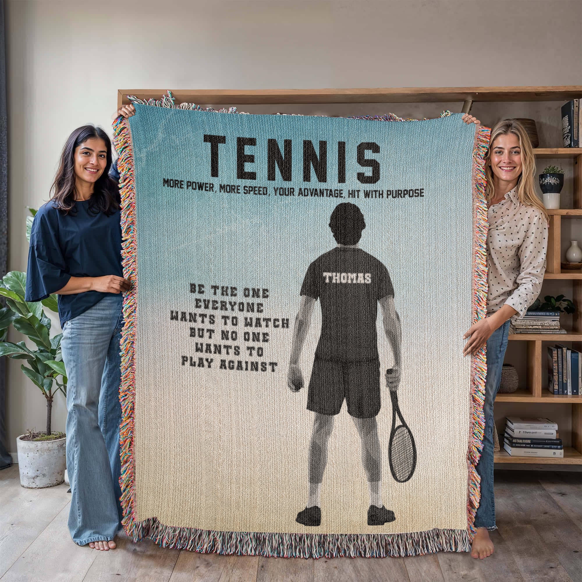 Personalized Boys Tennis Woven Blanket Custom Tennis Gift Throw