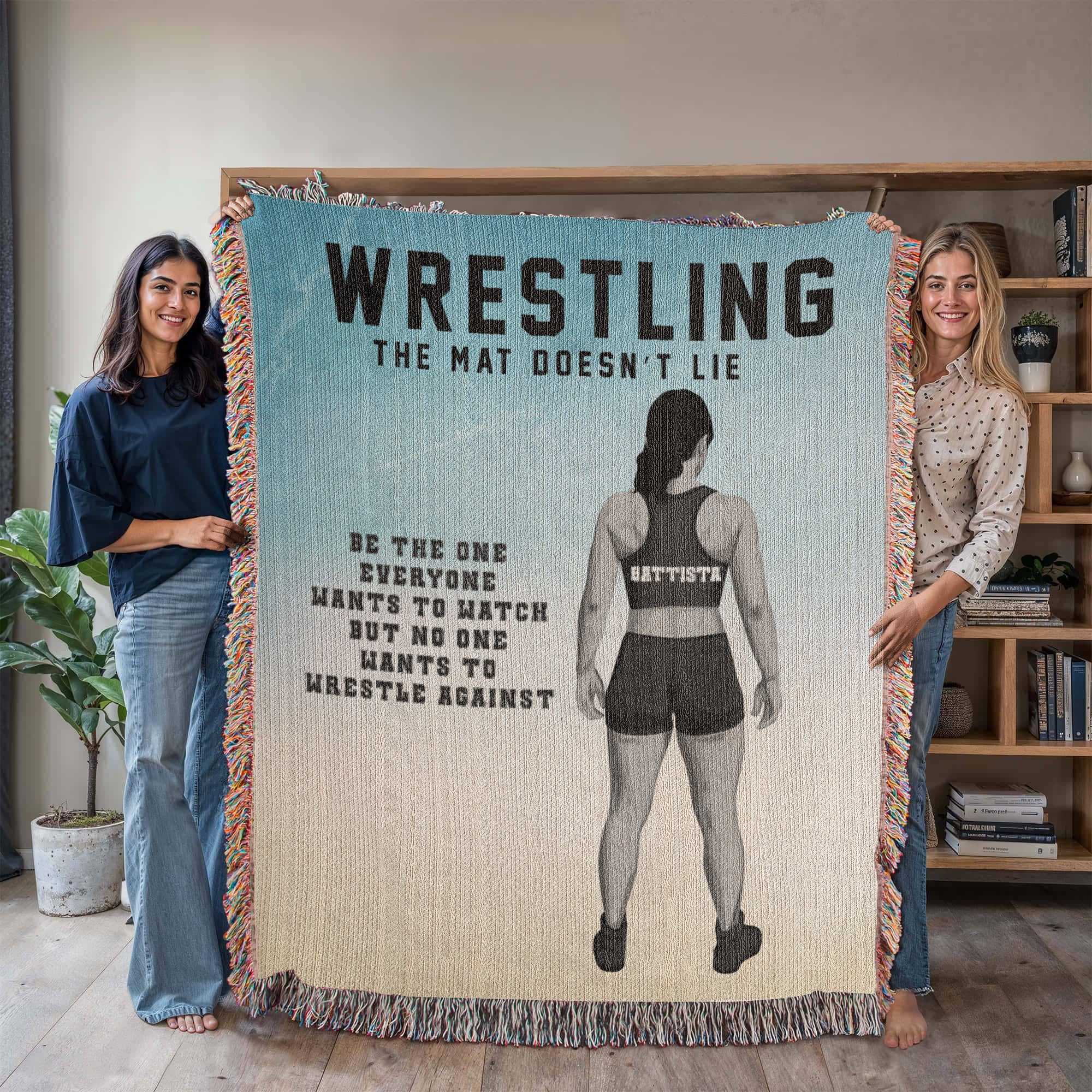 Personalized Girls Wrestling Woven Blanket Custom Athlete Gift Throw