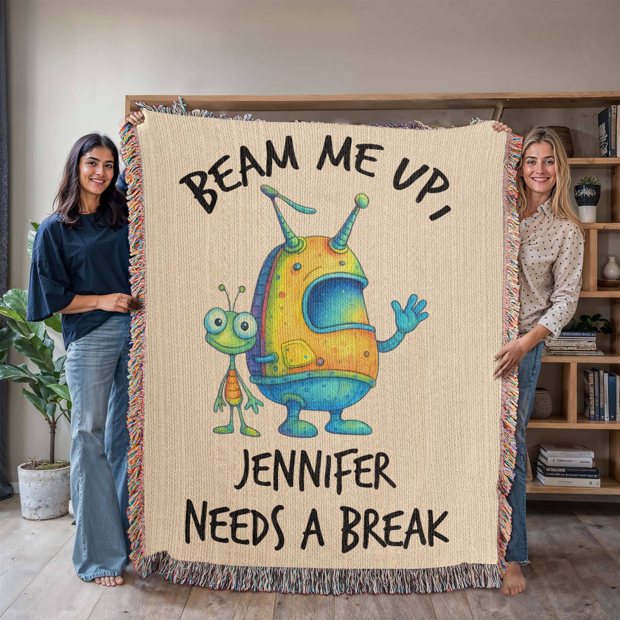 Personalized Alien “Beam Me Up” Woven Blanket Custom Funny Gift Throw