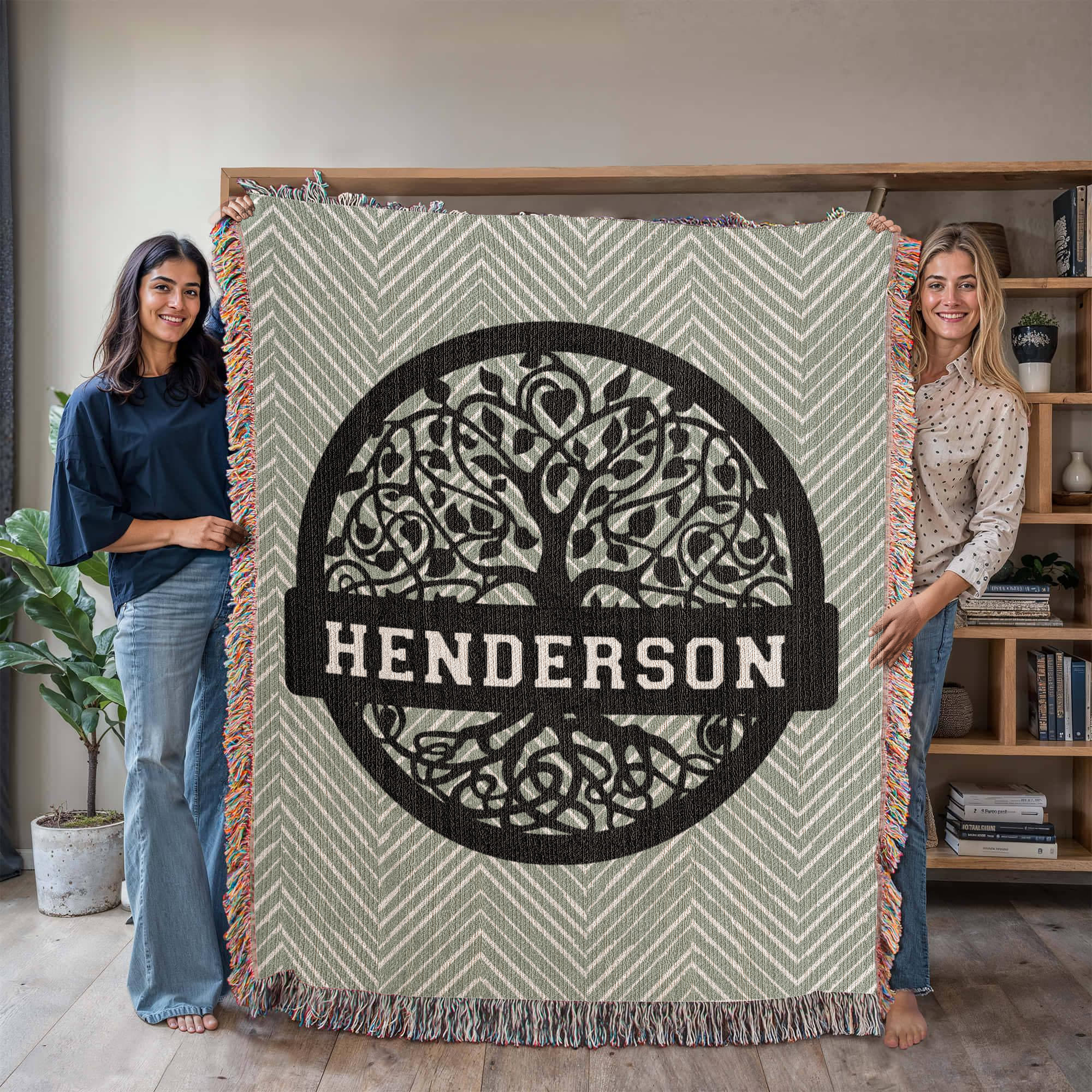 Personalized Family Tree Woven Blanket – Custom Monogram Family Name Throw Gift