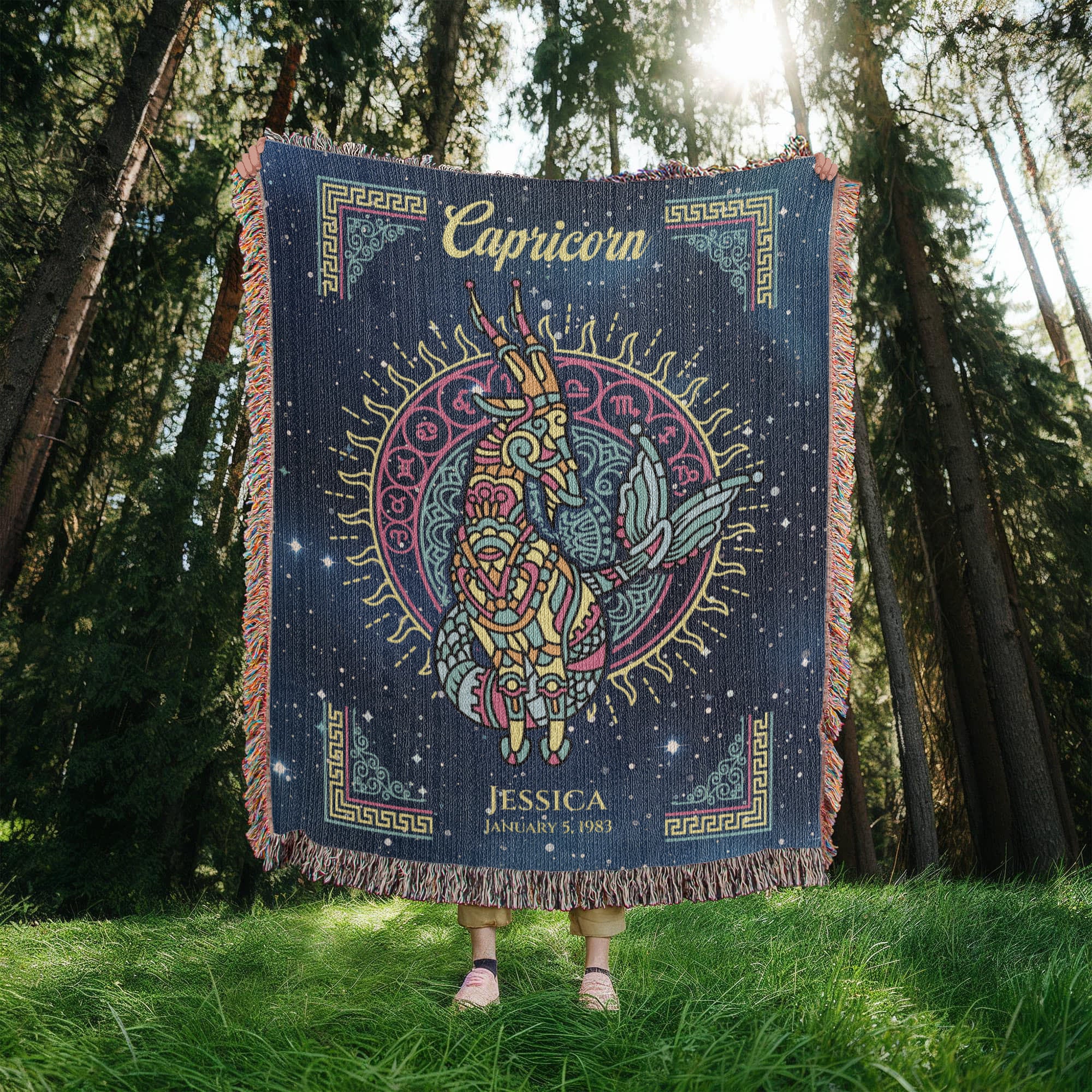 Capricorn Zodiac Woven Blanket Personalized Astrology Gift Custom Throw