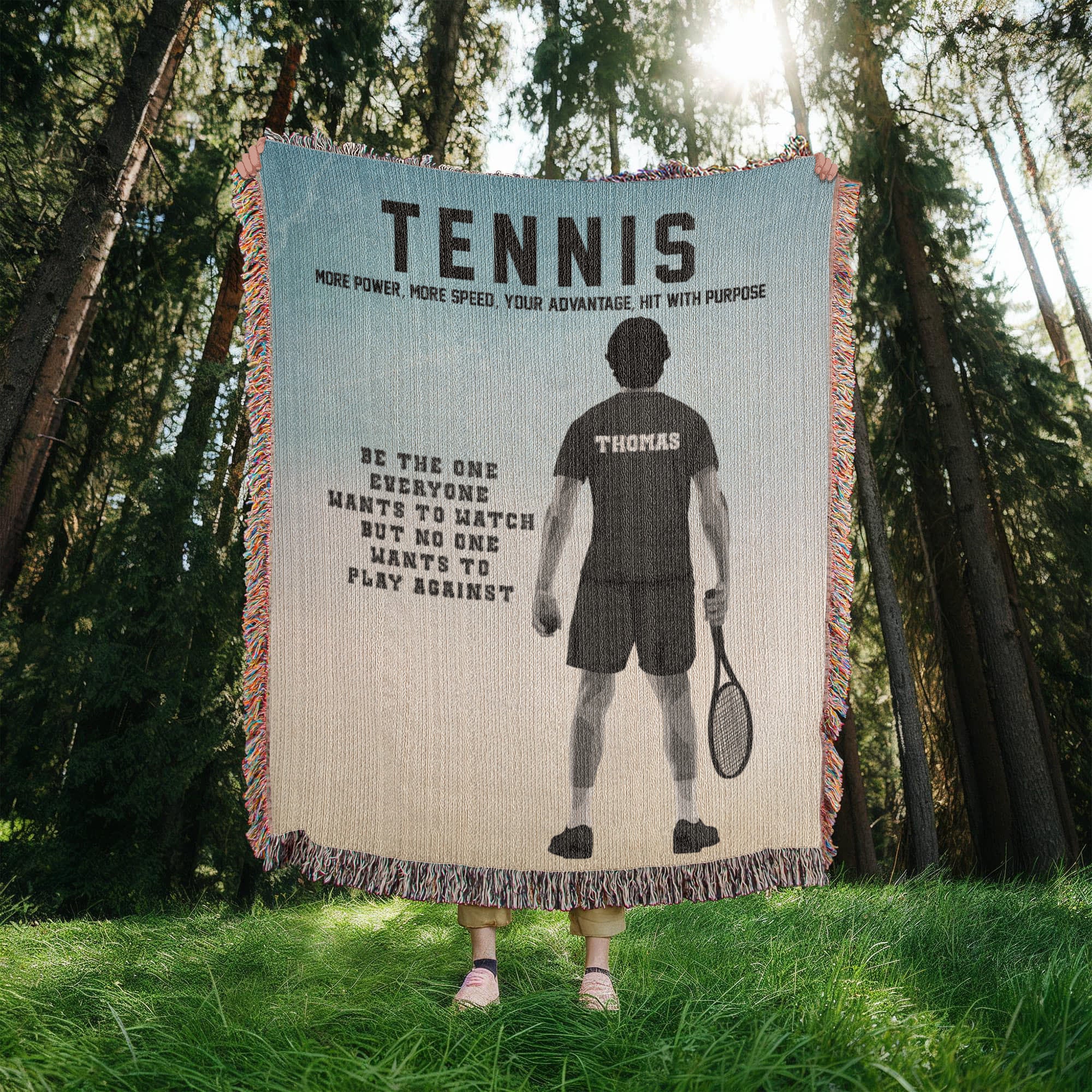 Personalized Boys Tennis Woven Blanket Custom Tennis Gift Throw