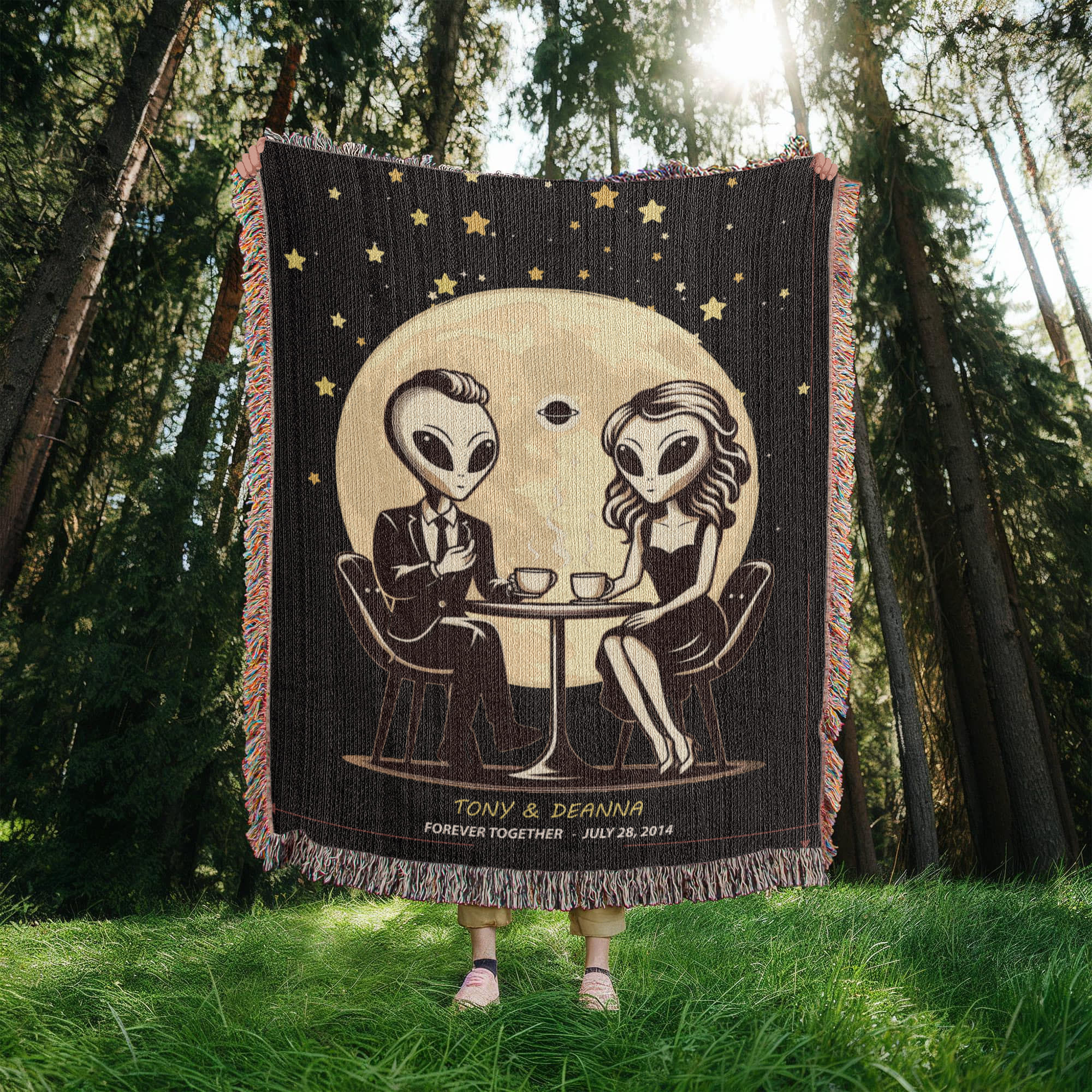 Personalized Alien Couple Woven Blanket Custom Romantic Gift Throw
