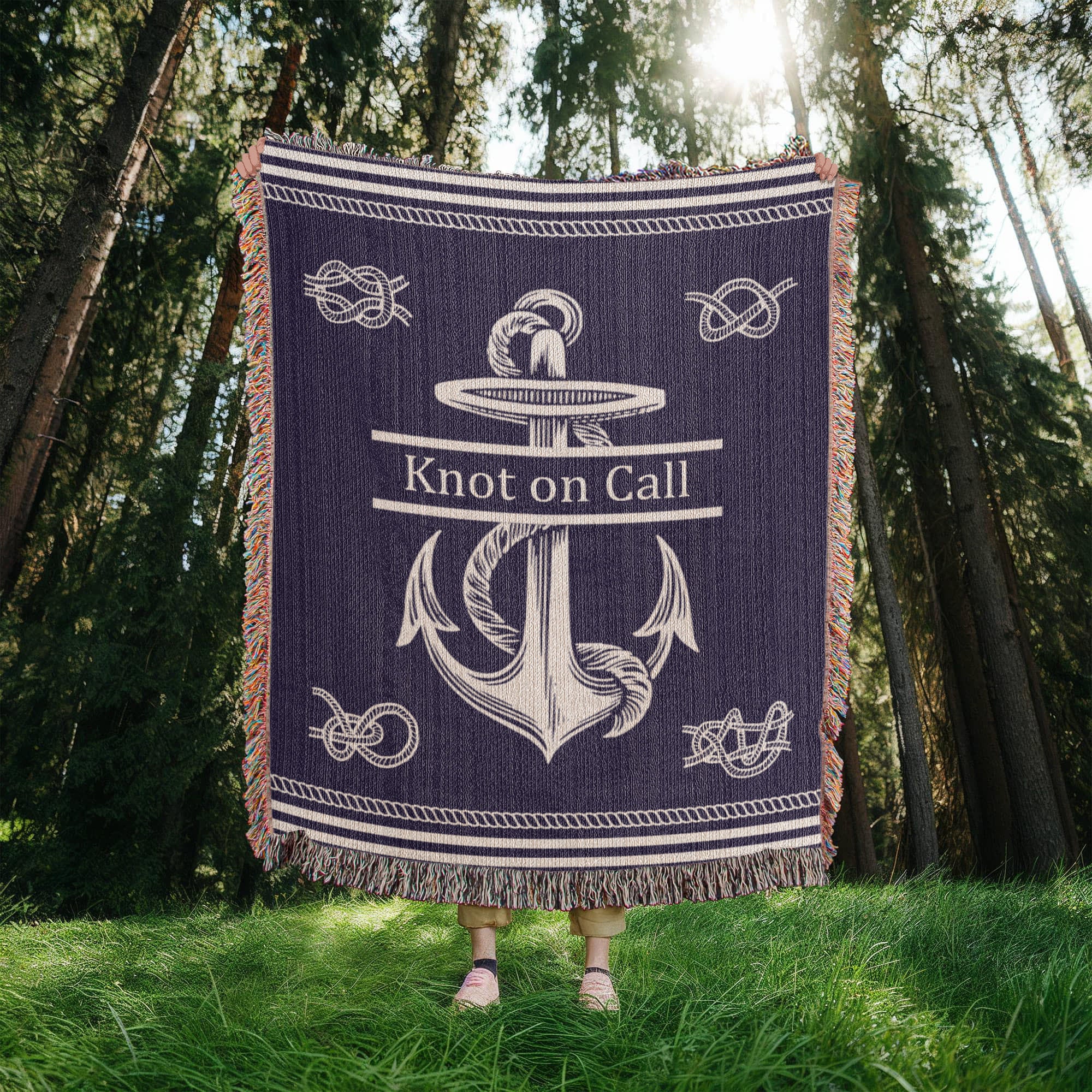 Personalized Nautical Knots Woven Blanket Custom Boat Name Throw