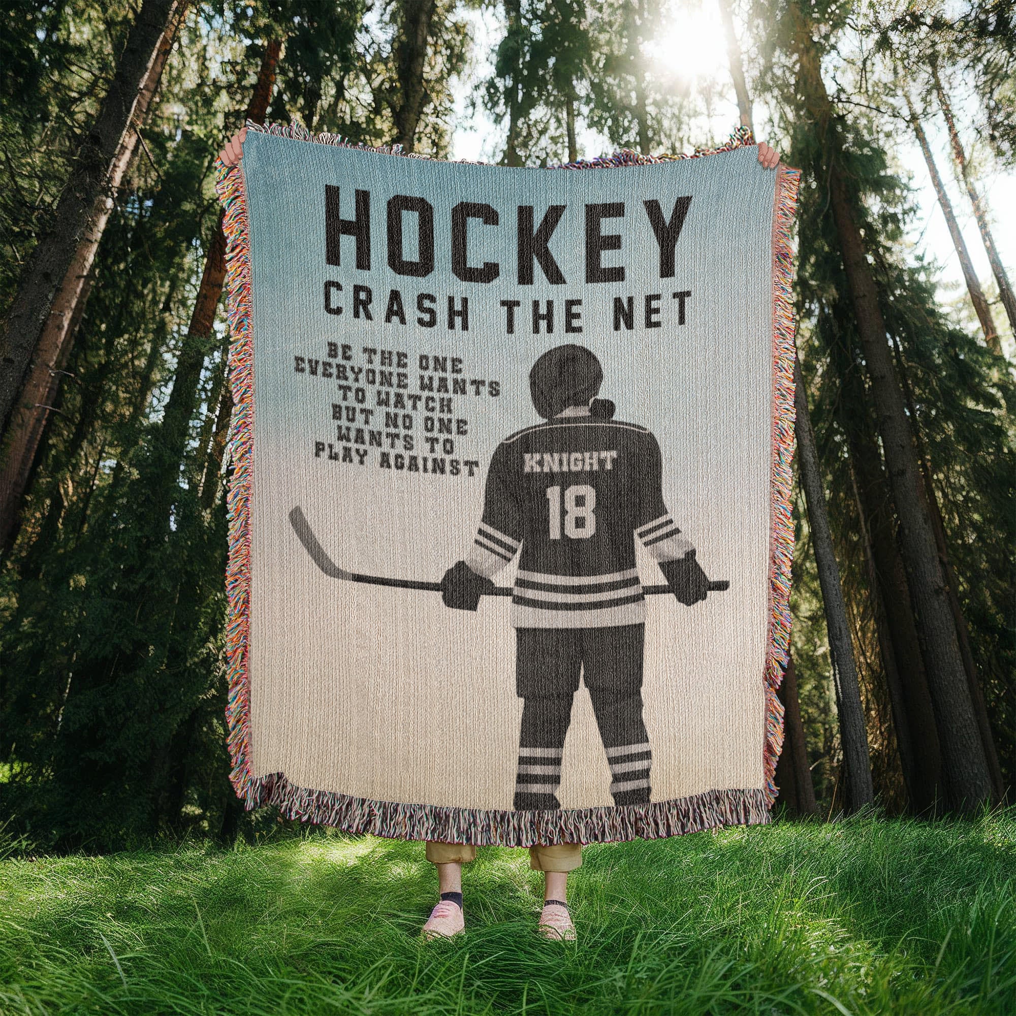 Personalized Girls Hockey Woven Blanket Custom Gift for Hockey Players Throw